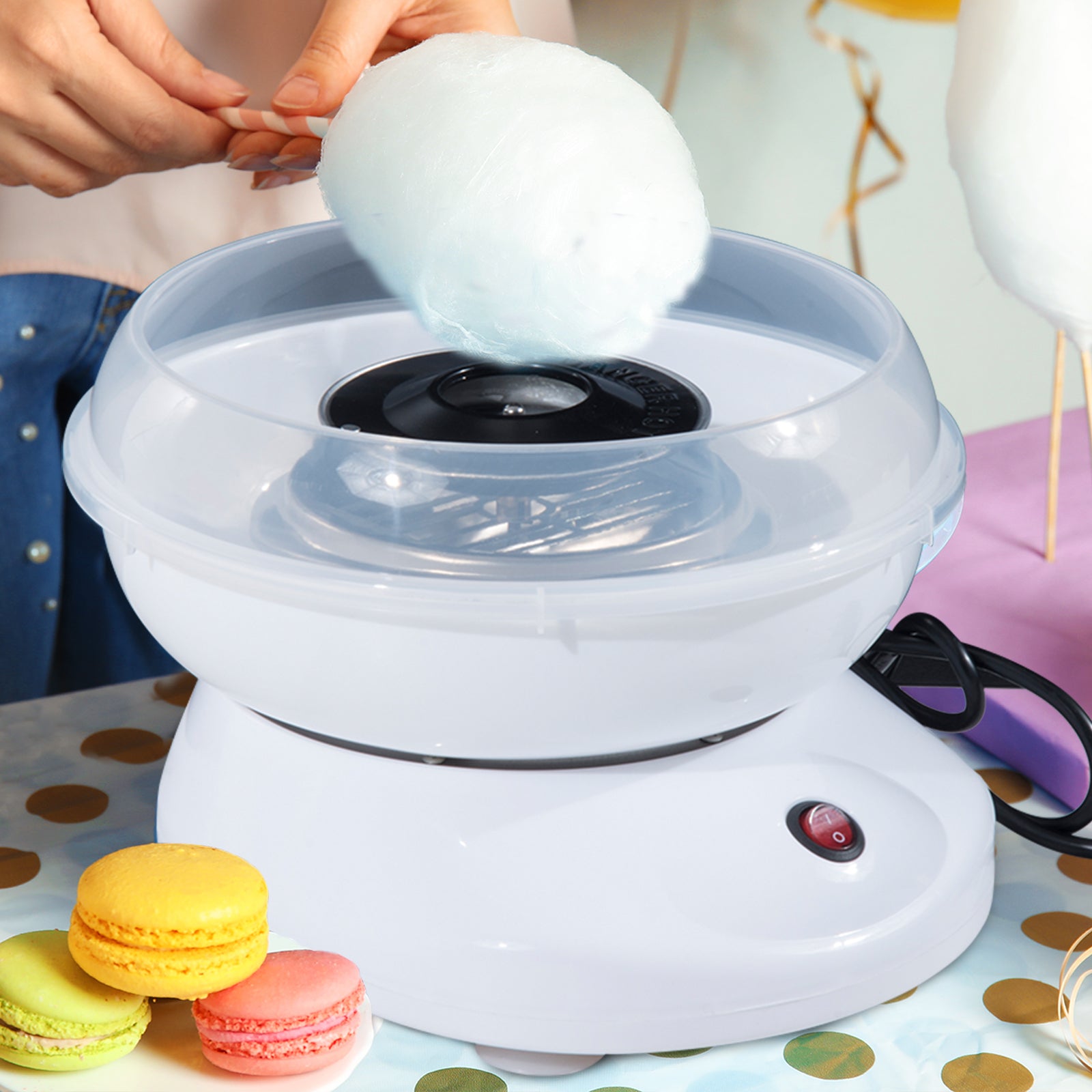HOMCOM Zuckerwattemaschine, einfach zu bedienendes Zuckerwattegerät, für Erwachsene und Kinder, Edelstahl, PP, Weiß