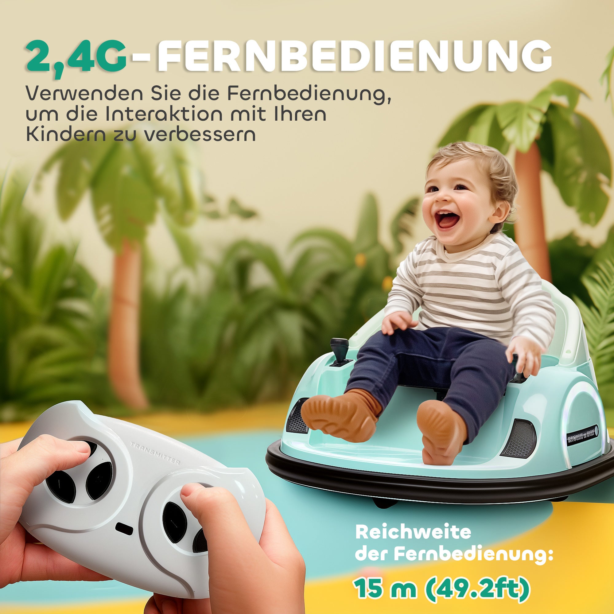 AIYAPLAY Autoscooter, 360° Rotation, 2 km/h Geschwindigkeit, Sicherheitsgurt, LED-Lichter, Musik und Hupe, Grün