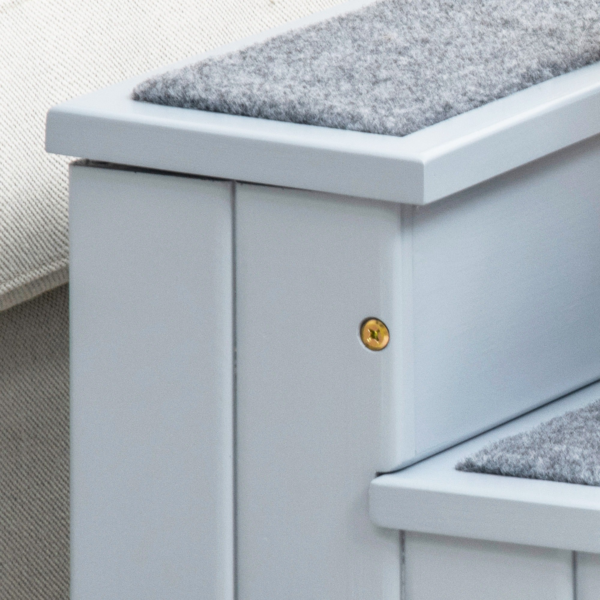 PawHut Hundetreppe 3 Stufen Katzentreppe Haustiertreppe Hundetreppe für Hunde und Katzen Tiertreppe Einstiegshilfe mit Teppich Stauraum für Sofa Bett Tannenholz Grau 40,5 x 44,5 x 38 cm
