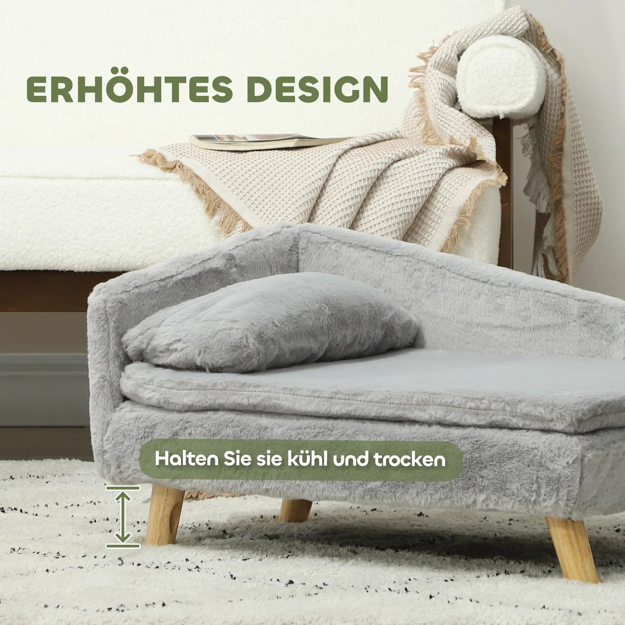 PawHut Hundesofa 80x50x40 cm hellgrau mit Holzbeinen