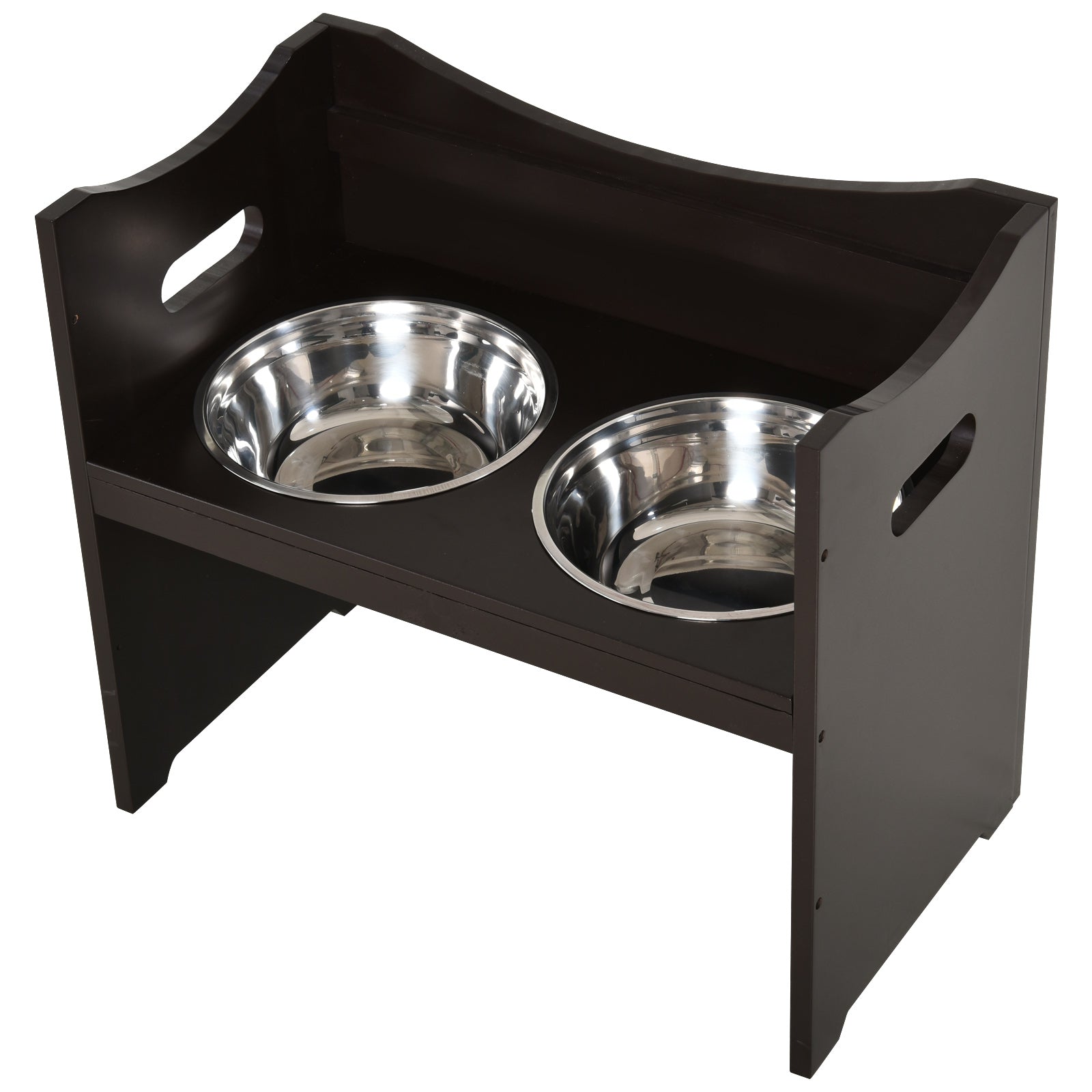 PawHut Futternapf Höhenverstellbar, Erhöhtes Futterstation mit 2L Futterschale aus Edelstahl, mit Futterständer, Griff, Hundebar für alle Hundegrößen, Kaffee