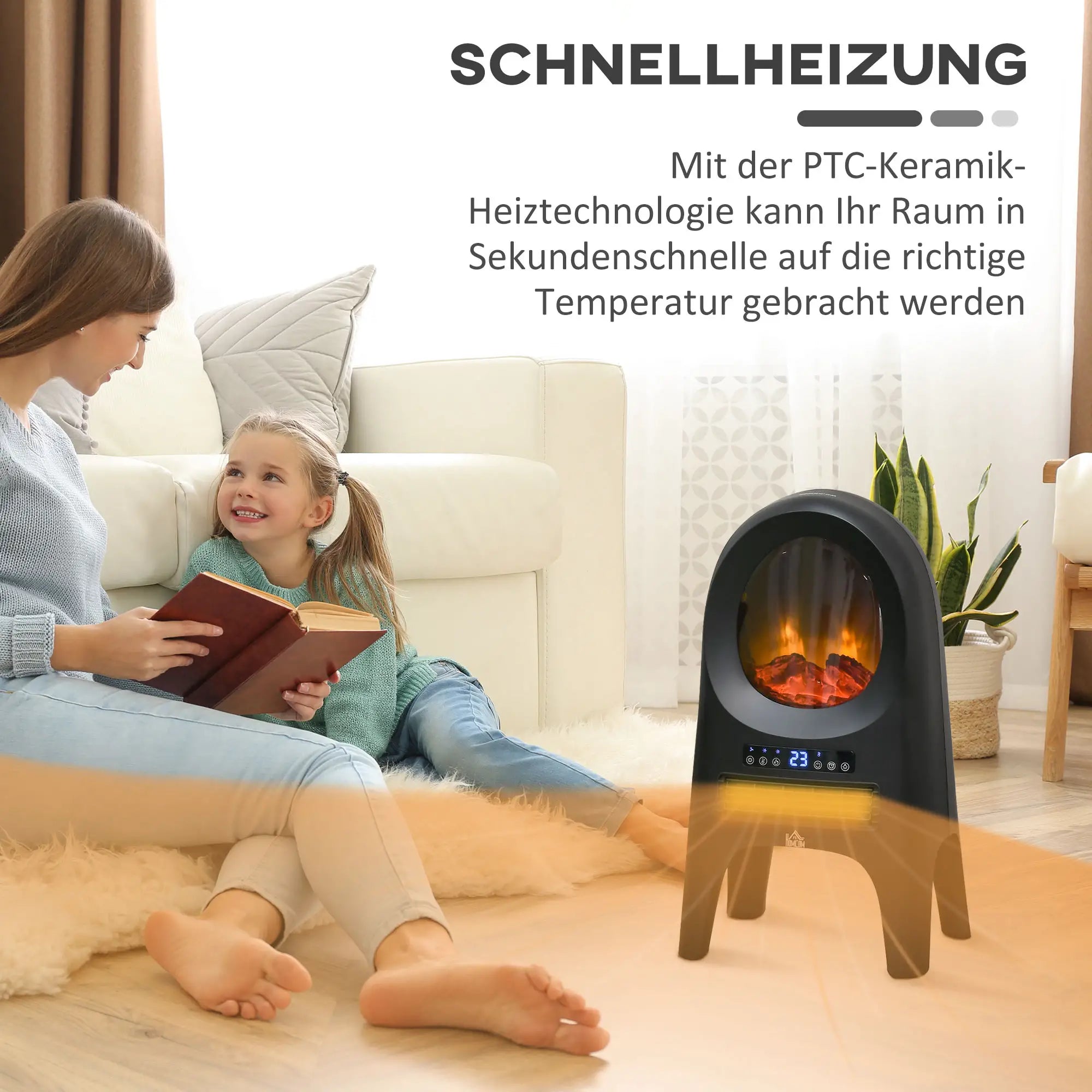 HOMCOM Elektroheizung, 3 Modi, 10-49° C, mit Fernbedienung, LED-Flammen, freistehend, schwarz, 33,7 x 25,5 x 60,4cm