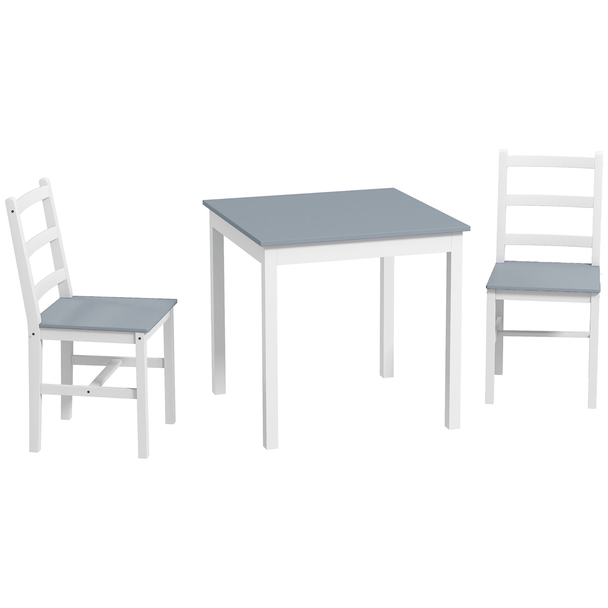 HOMCOM Essgruppe für 2 Personen, 2 Stühle, 1 Tisch, Kiefernholz, Weiß + Grau