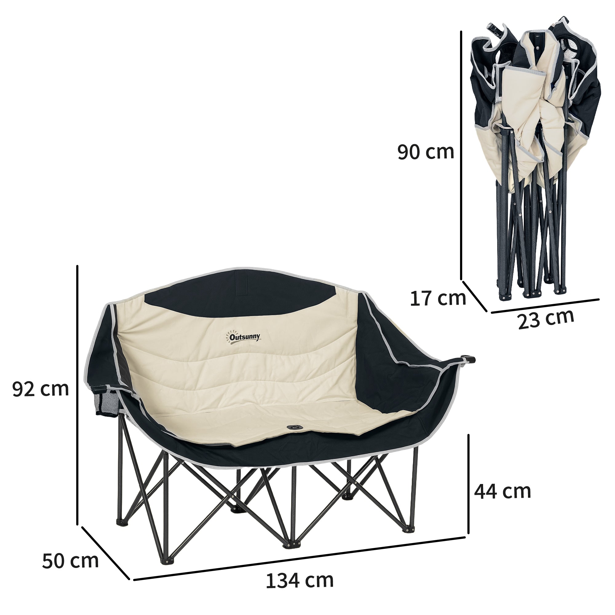 Outsunny Faltstuhl faltbar 2 Sitzer Campingstuhl mit Getränkehalter Tragetasche bis 250kg belastbar Khaki