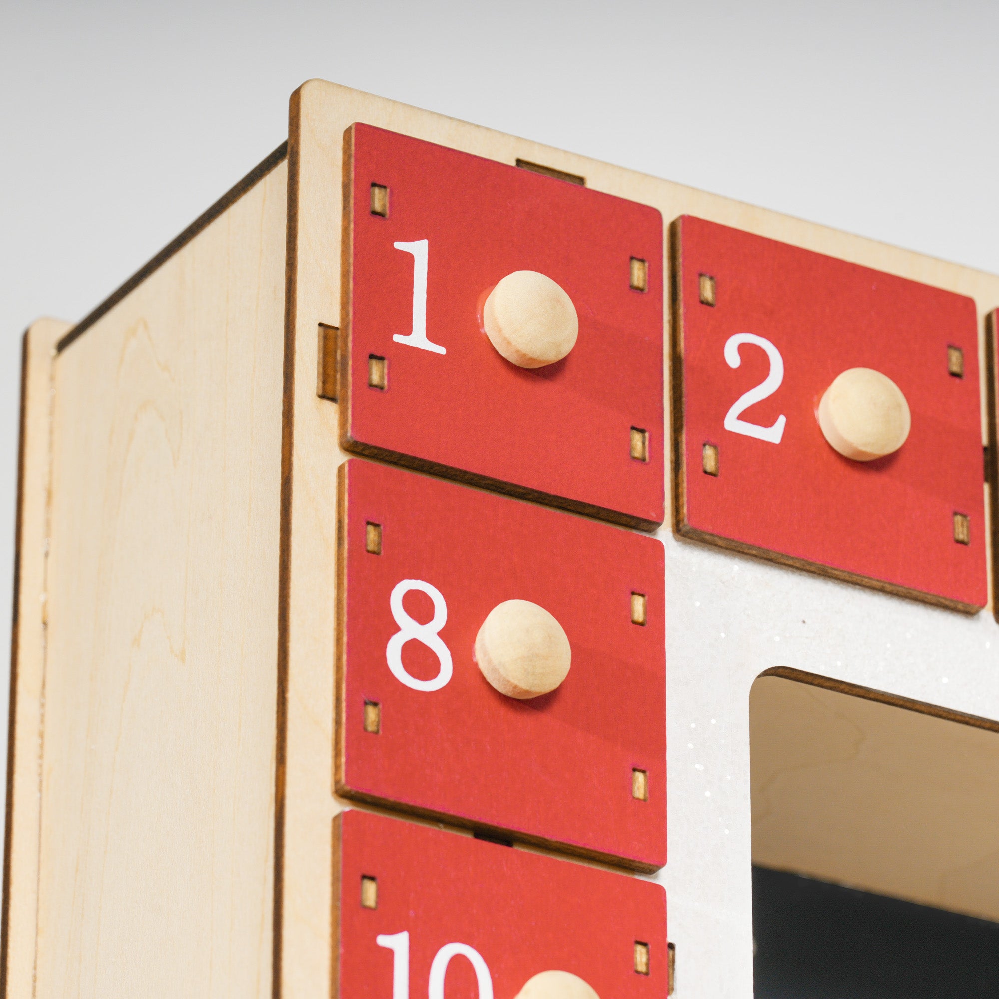 HOMCOM LED Adventskalender mit Dorfszene, 24 große Schubladen, MDF, 34 x 7 x 34 cm, Rot