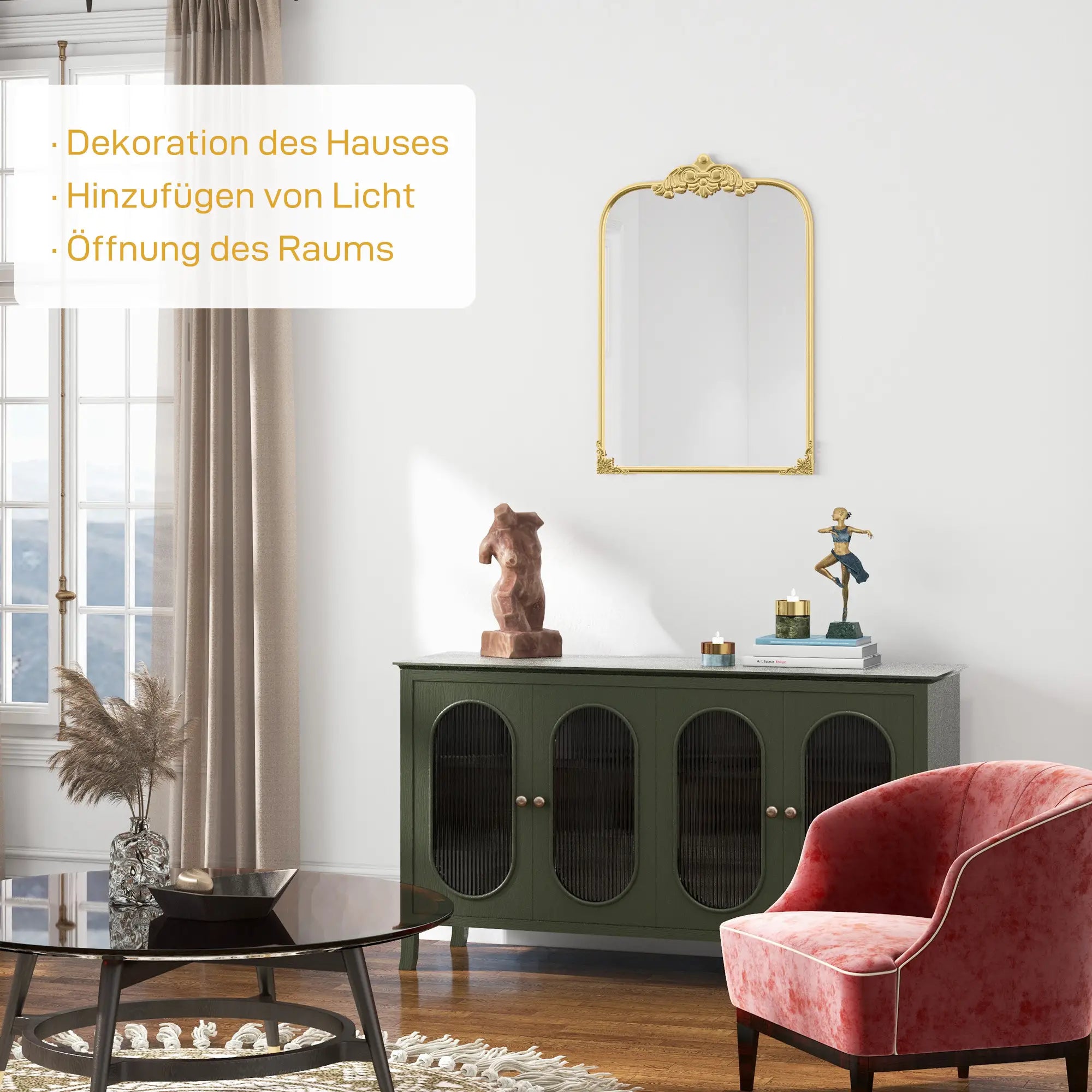 HOMCOM Wandspiegel Barockstil florale Deko abnehmbare Verzierungen