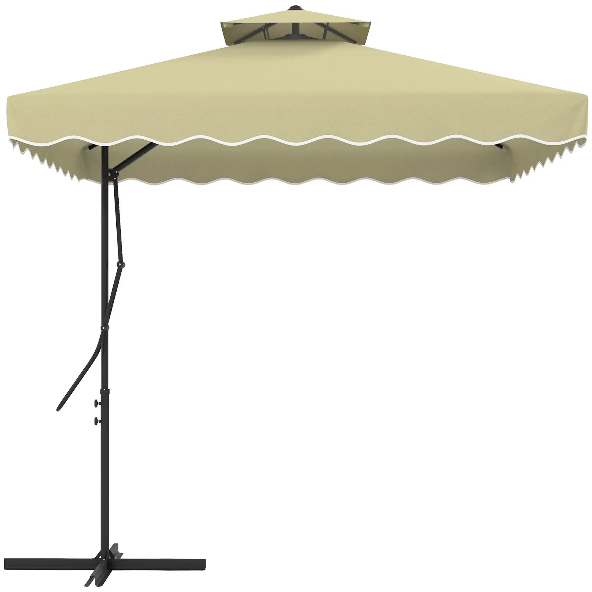 Outsunny Gartenschirm, Ampelschirm, dekorativer Rand, Lüftungsdach, Metallgestell, 2,4x2,4x2,6m, Beige
