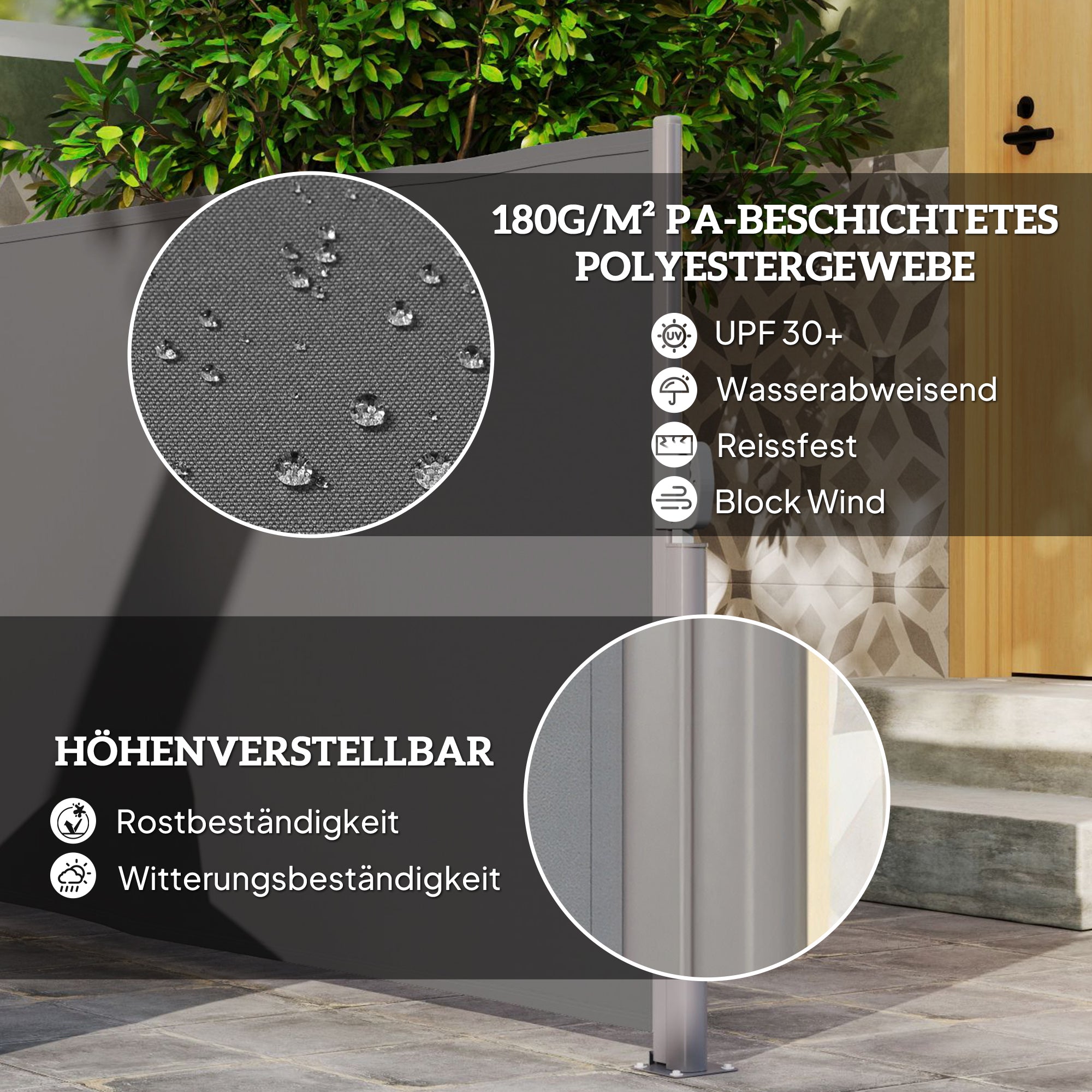 Outsunny Seitenmarkise ausziehbar blickdicht Sichtschutz mit Wandhalterung  Beschichtung 300x140cm Dunkelgrau