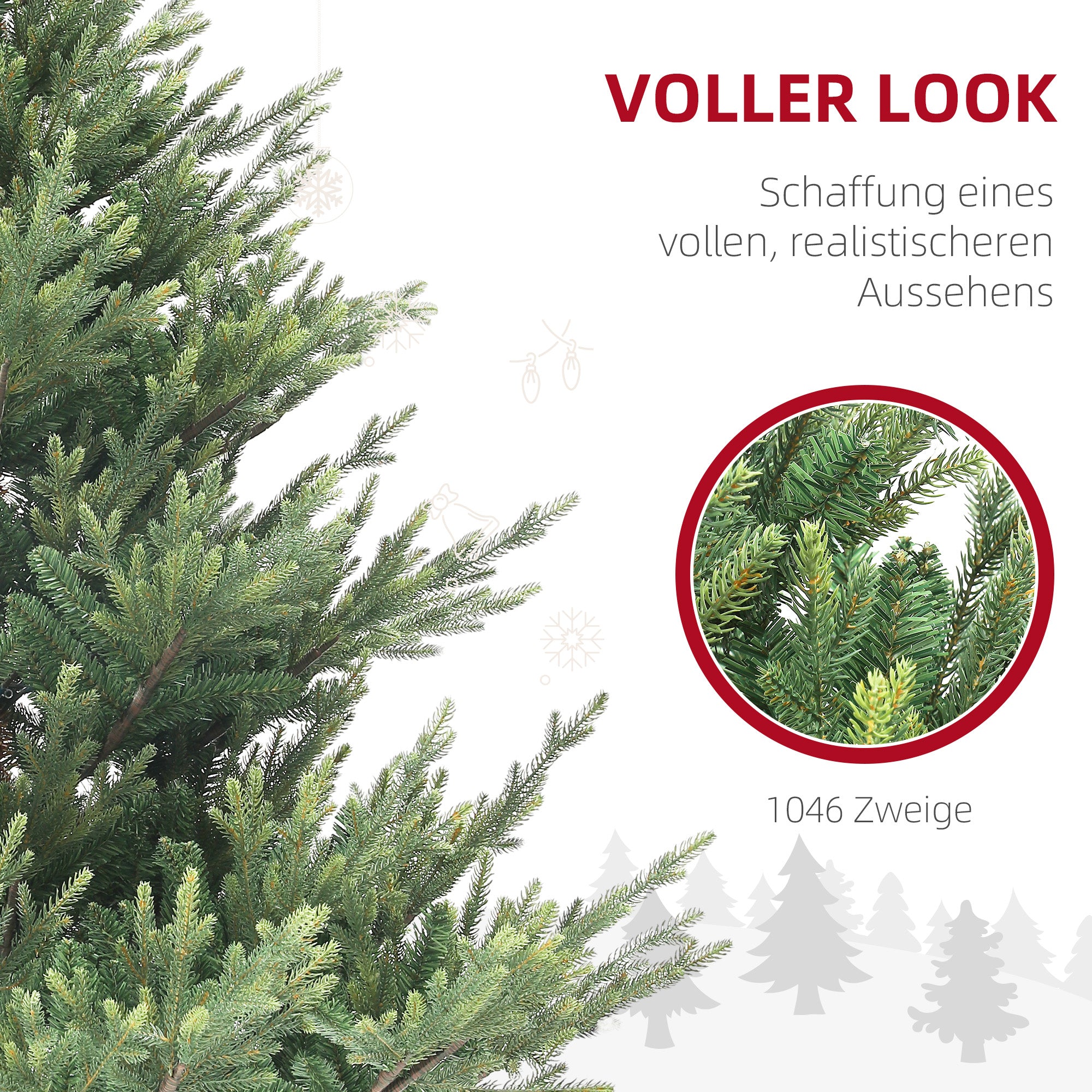 HOMCOM Künstliche norwegische Fichte, Weihnachtsbaum mit 1046 Spitzen, Metallsockel, Grün