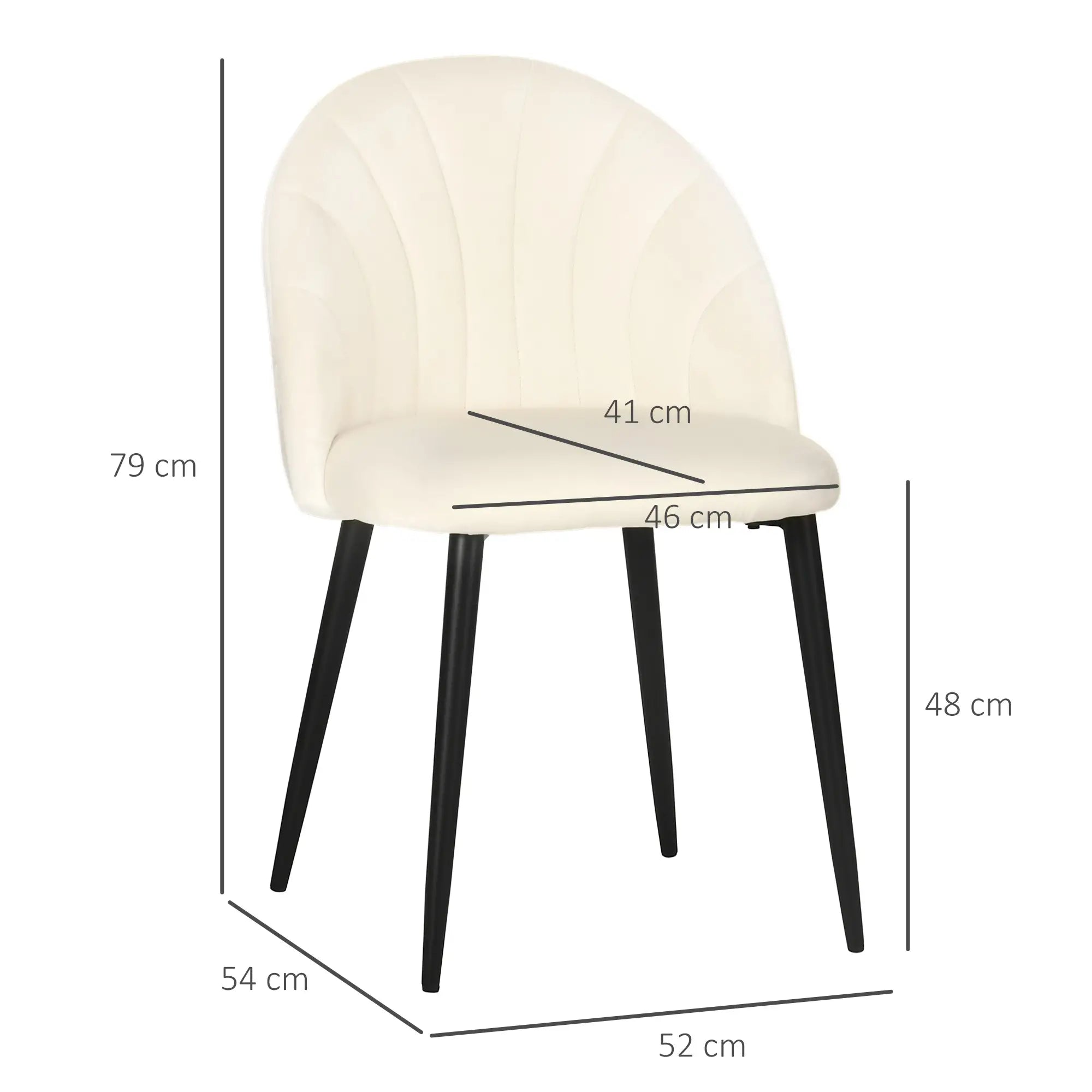HOMCOM 2er-Set Esszimmerstühle im Skandi-Design, Küchenstühle, Samptoptik, Creme + Schwarz