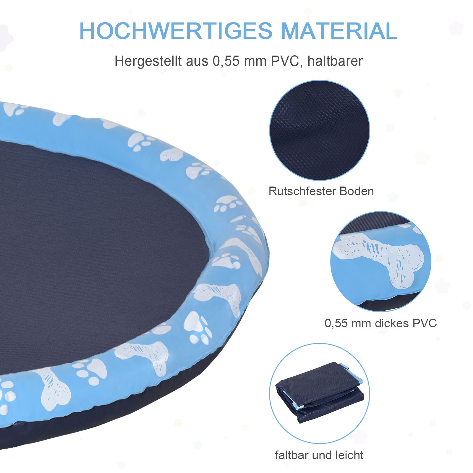 PawHut Hundepool, Planschbecken, mit Wasserdüse, rund, rutschfest, blau, Ø150 cm