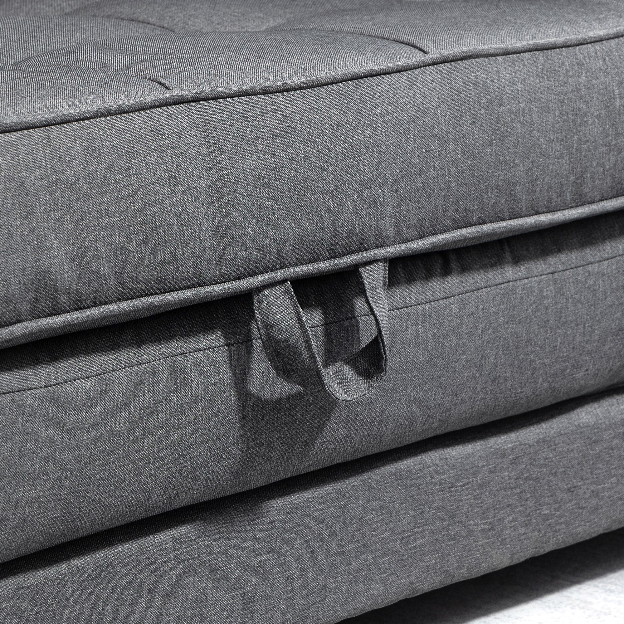 HOMCOM Schlafsofa Klappsofa 2-Sitzer Stoffsofa Bettsofa Sofa mit Schlaffunktion Sofagarnitur Leinen-Touch Gummiholz Grau 147,5 x 75 x 85 cm