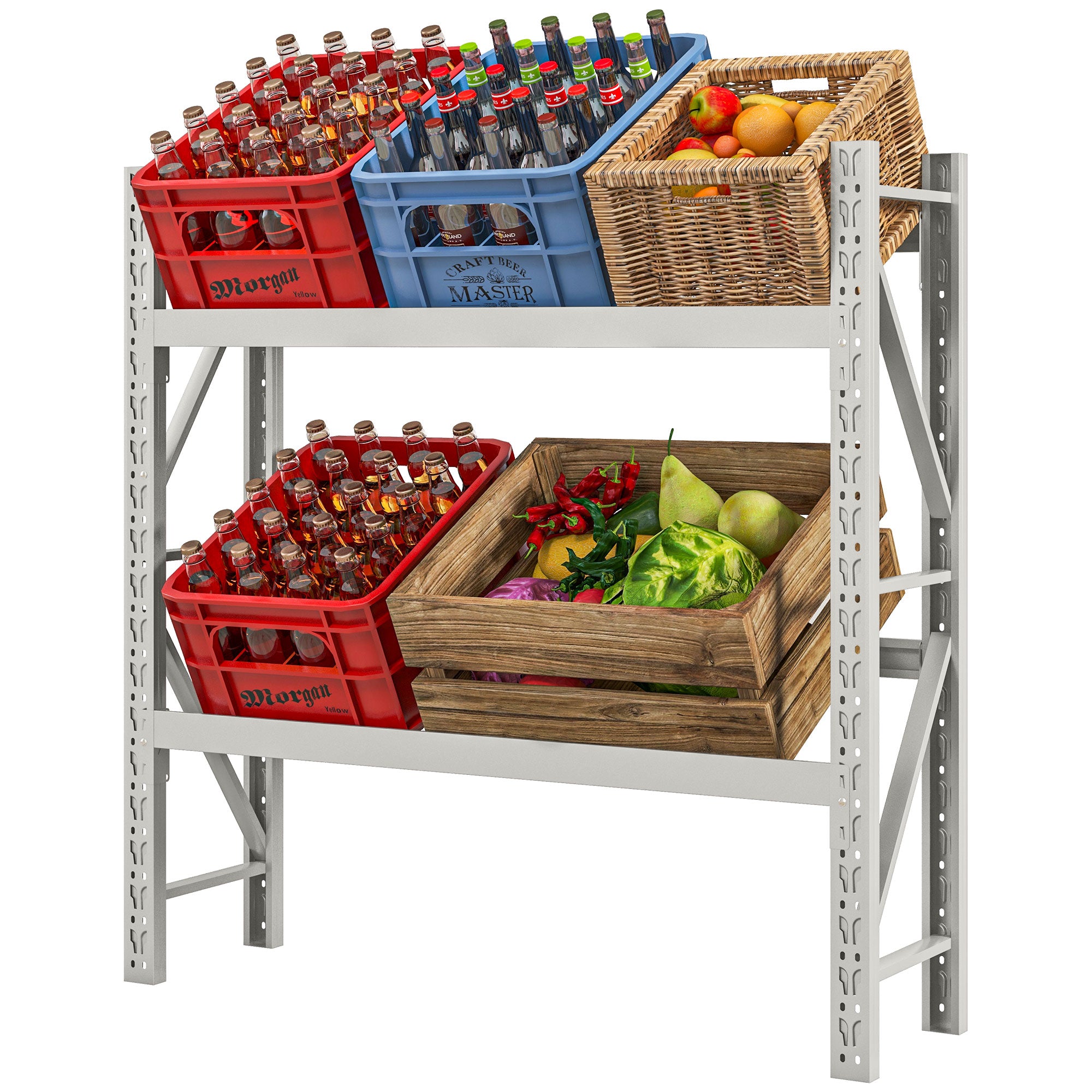 HOMCOM Getränkekistenregal, bis 6 Kisten, höhenverstellbar, Stahlrahmen, 110x30x110 cm, Weiß