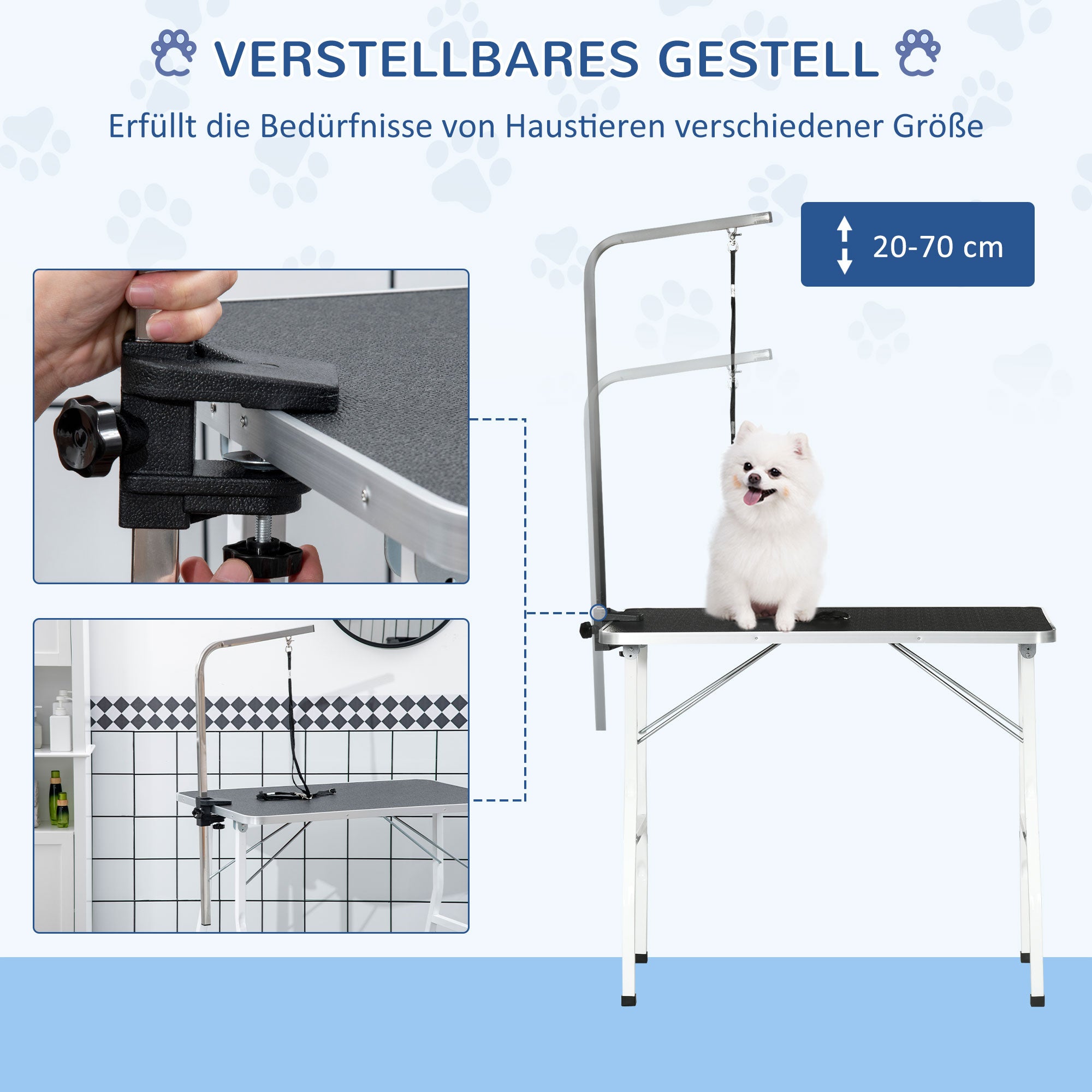 PawHut Haustierpflegetisch Haustier Trimmtisch Hunde Schertisch mit Schlingen Hundepflegetisch für Haushaltsbaden Haartrocken und Haarschneiden höhenverstellbar Schwarz