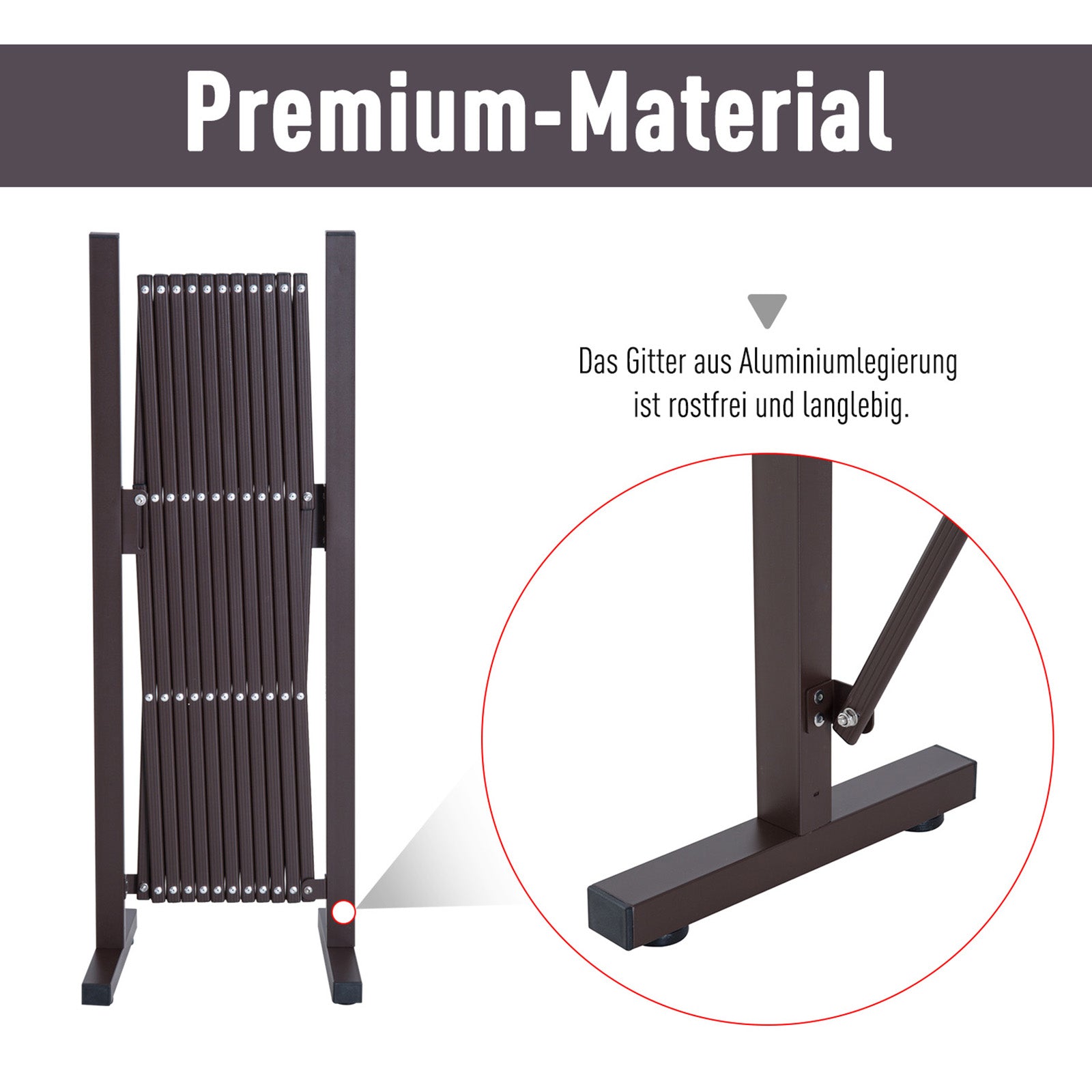 Outsunny Scherengitter Absperrgitter Scherensperre ausziehbar 35-300cm Garten Alu Braun H103,5cm