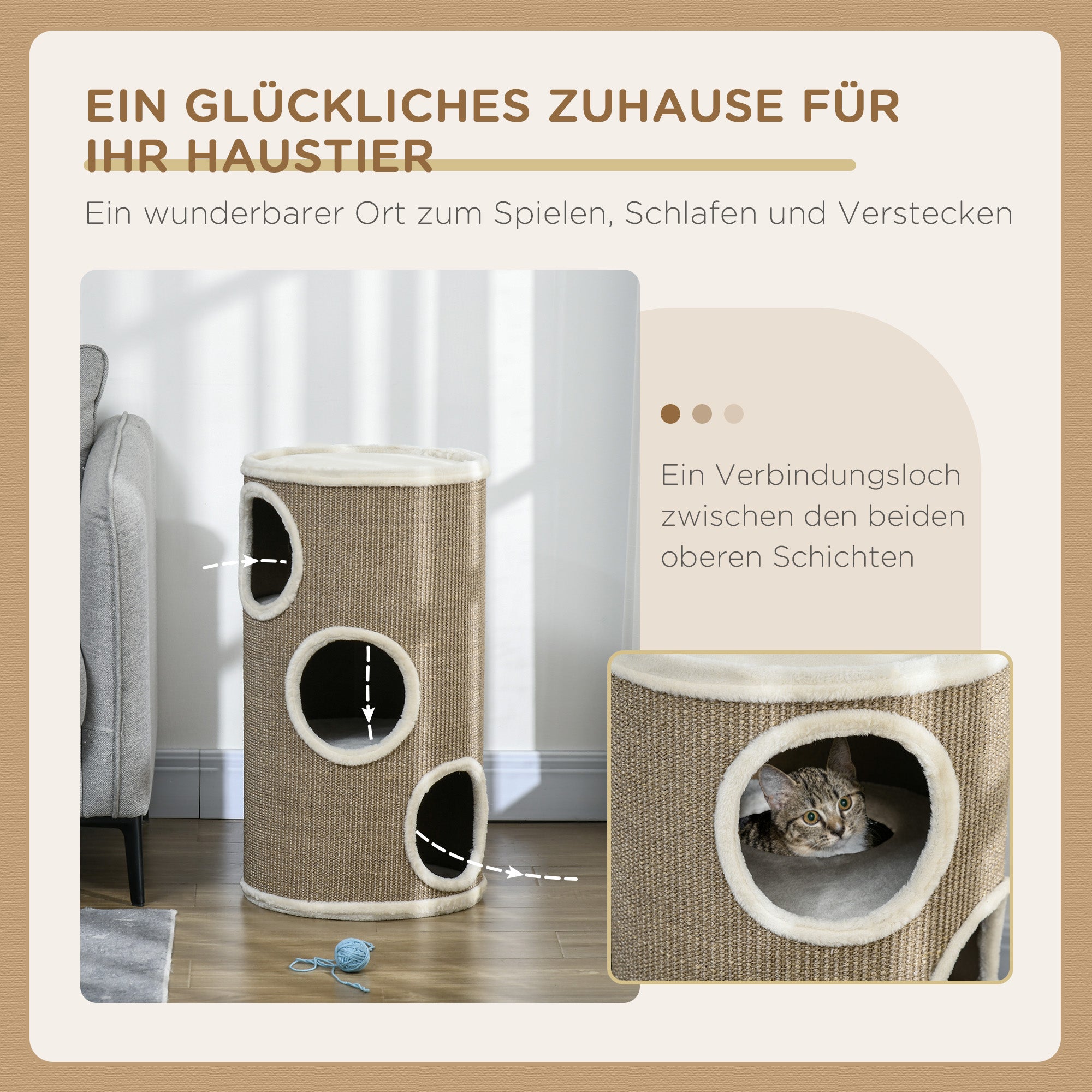 PawHut Katzen Kratztonne, weicher Plüsch, Sisal-Kratzteppich, robust, Ø38 x 70H cm, Braun