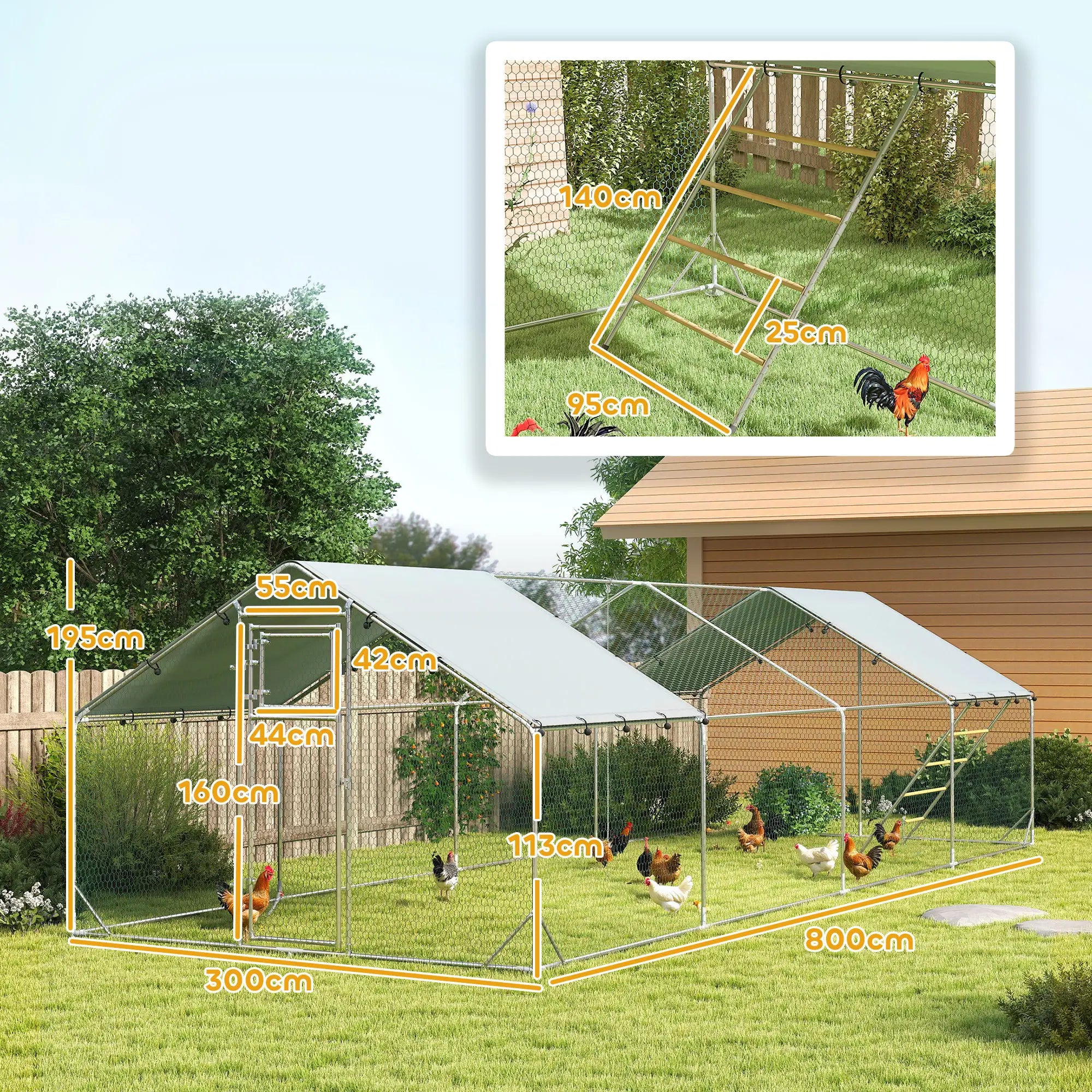 PawHut Hühnerstall Freilaufgehege Outdoor für 24-30 Hühner UV-beständig