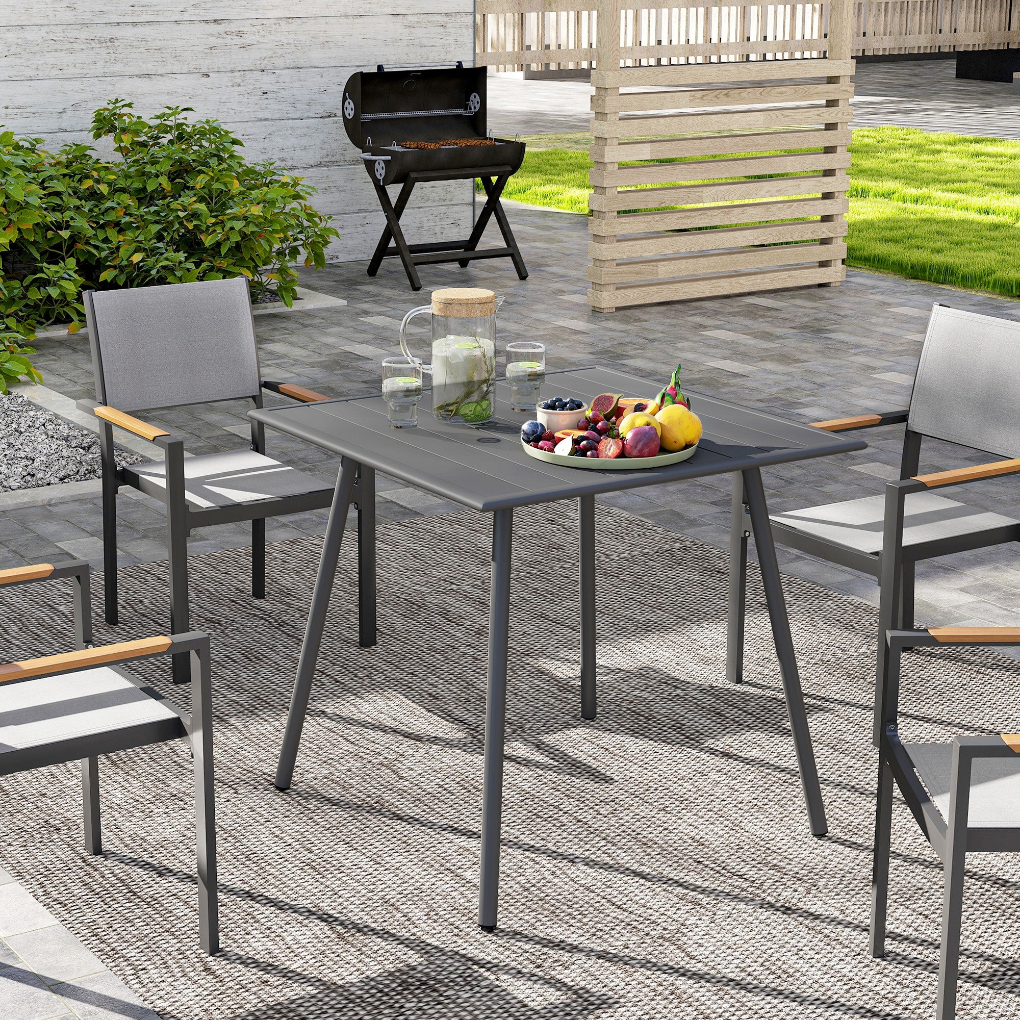 Outsunny Gartentisch, Outdoor-Esstisch für 4 Personen, Stahlrahmen, leicht zu reinigen, rostbeständig, 80 x 80 x 74 cm, Grau