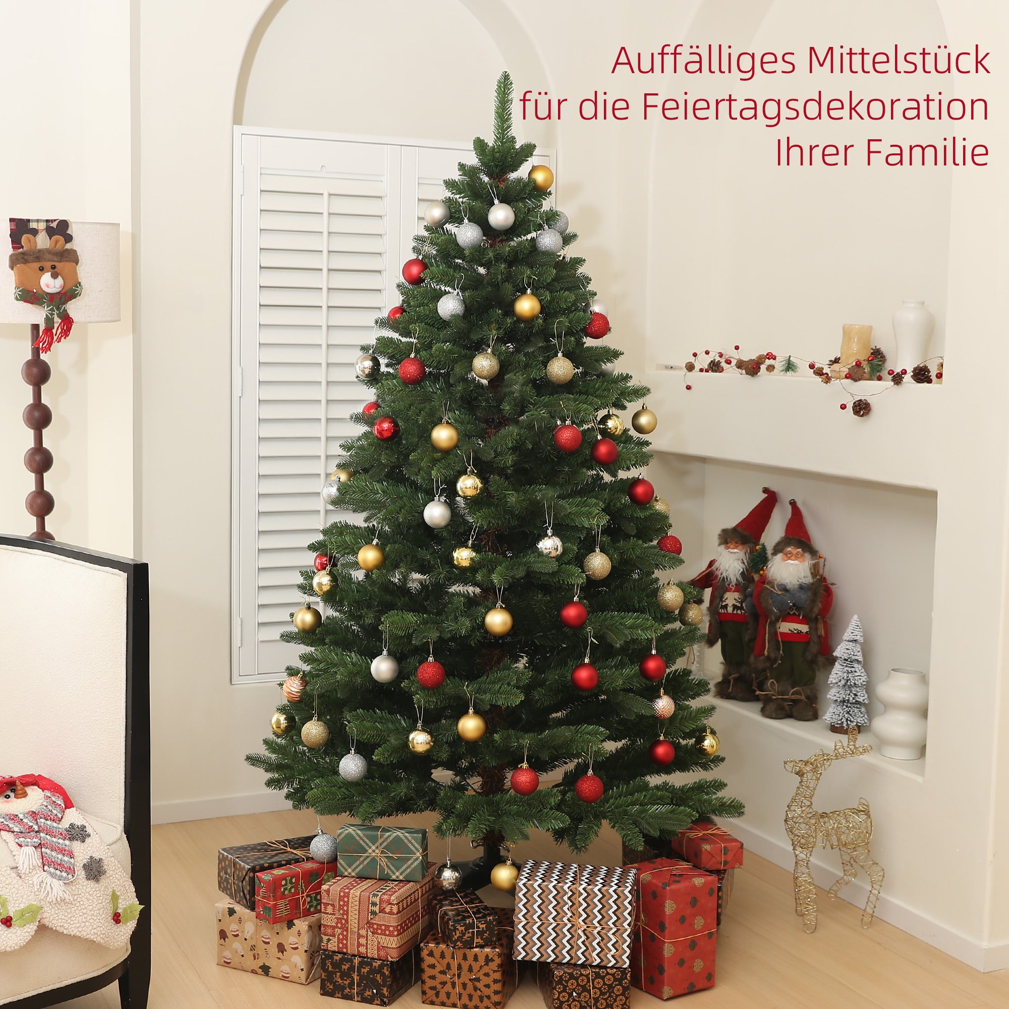 HOMCOM Weihnachtsbaum, Kunsttanne, 1,8 m hoch, flammhemmend, stabile Metallbasis, Grün