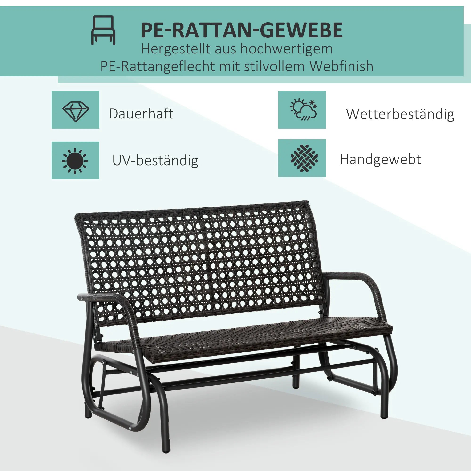Outsunny Polyrattan Schaukelbank 2-Sitzer Outdoor Terrasse Garten Loveseat Gartenschaukel mit Rückenlehne Sitzbank Parkbank Grau 70 x 120 x 84 cm