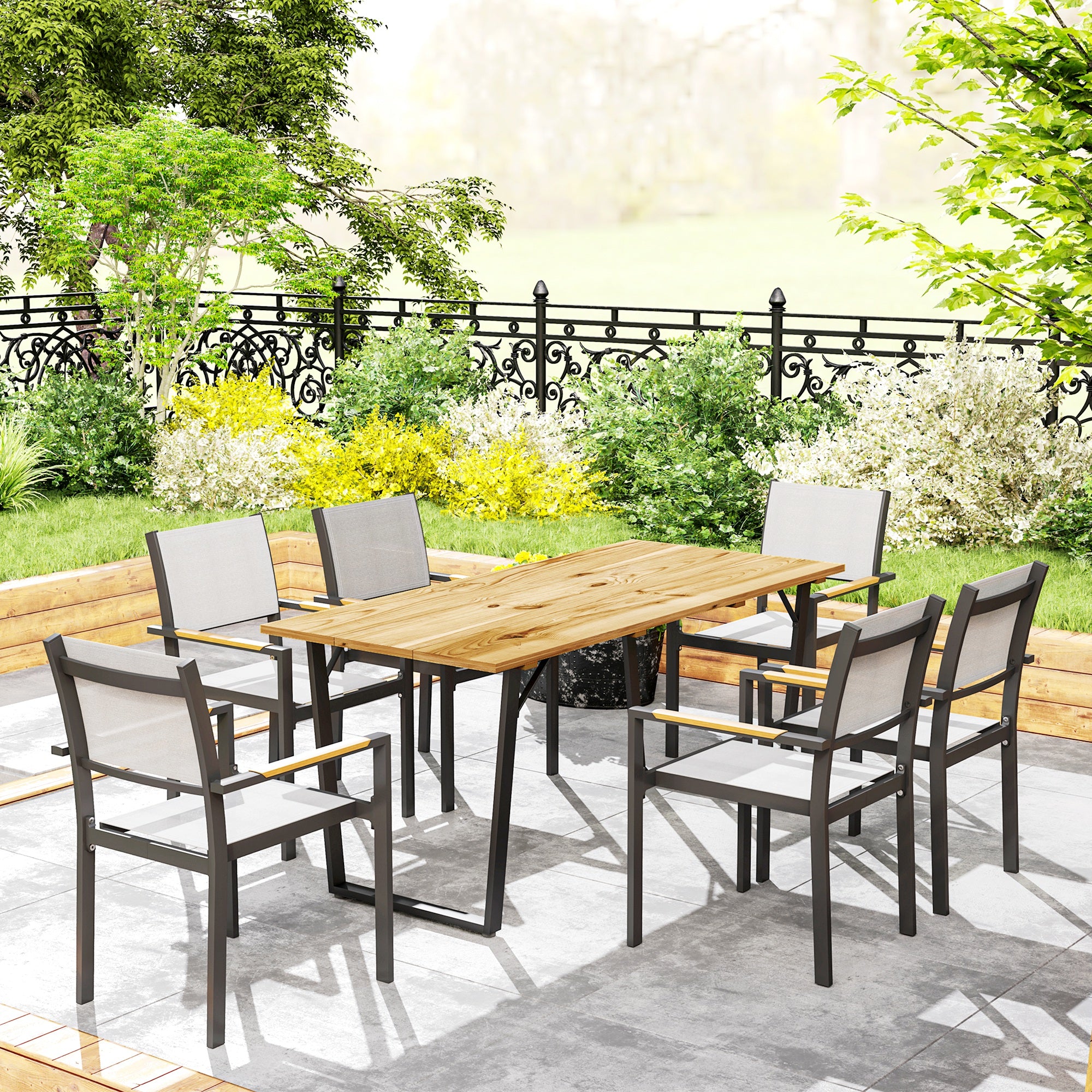 Outsunny Gartentisch Holz 175x80 cm Wetterfest Balkontisch mit Schirmloch Buffettisch für 6 Personen Braun