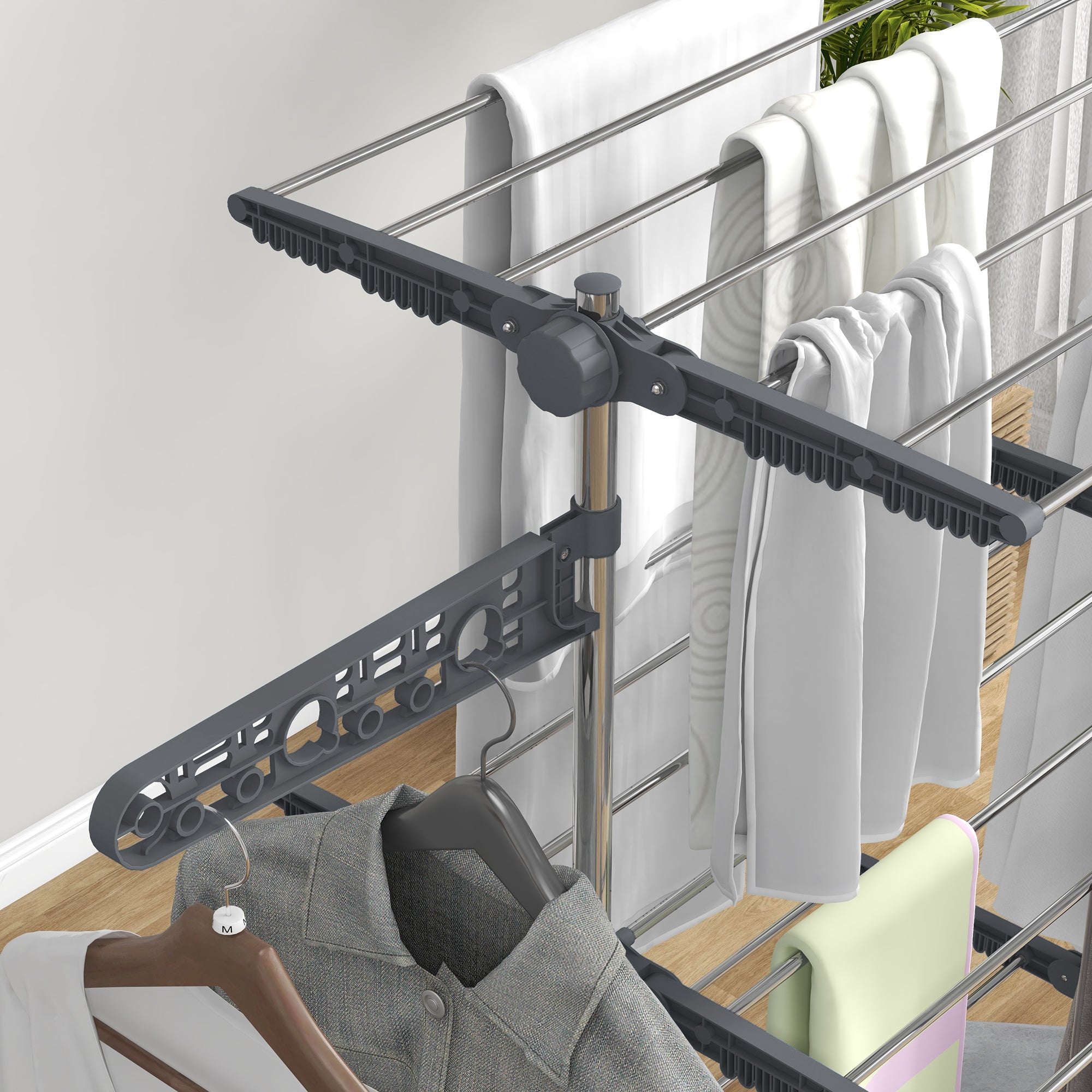 HOMCOM Wäschenständer Wäschetrockner. 4 Ebenen, klappbar, One-Klick-System, 142 cm x 55 cm x 152 cm Blau + Silber