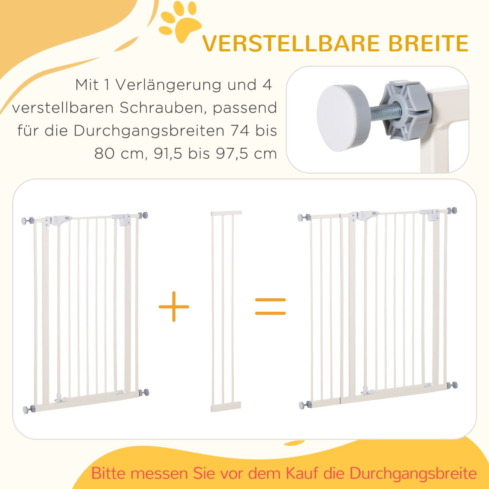 PawHut Absperrgitter für Hunde, extra hoch, Schließautomatik, Metallrahmen, 97,5 x 104,1 cm, Weiß