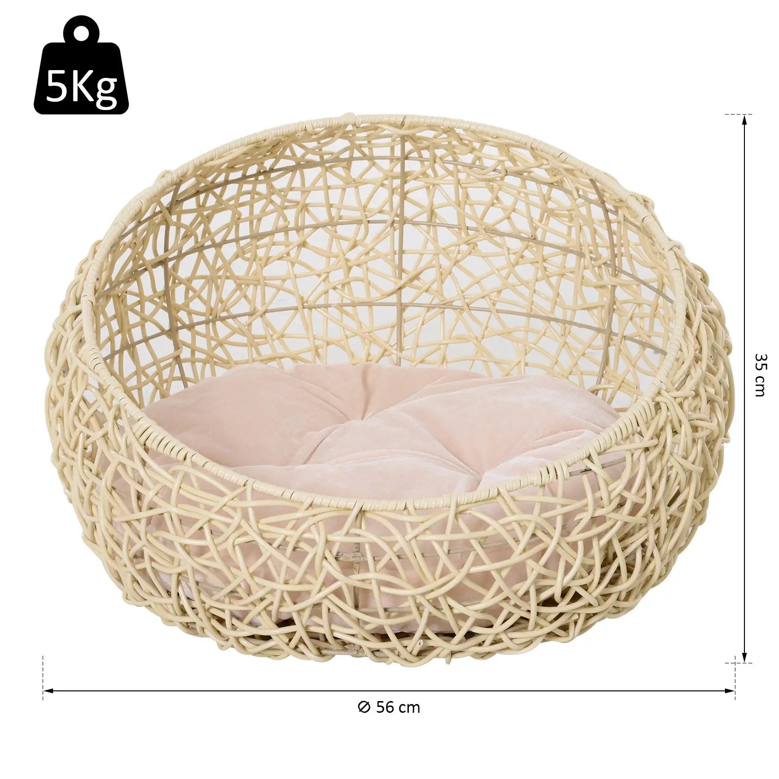 PawHut Katzenhöhle Katzenbett Rattan sicher gemütlich