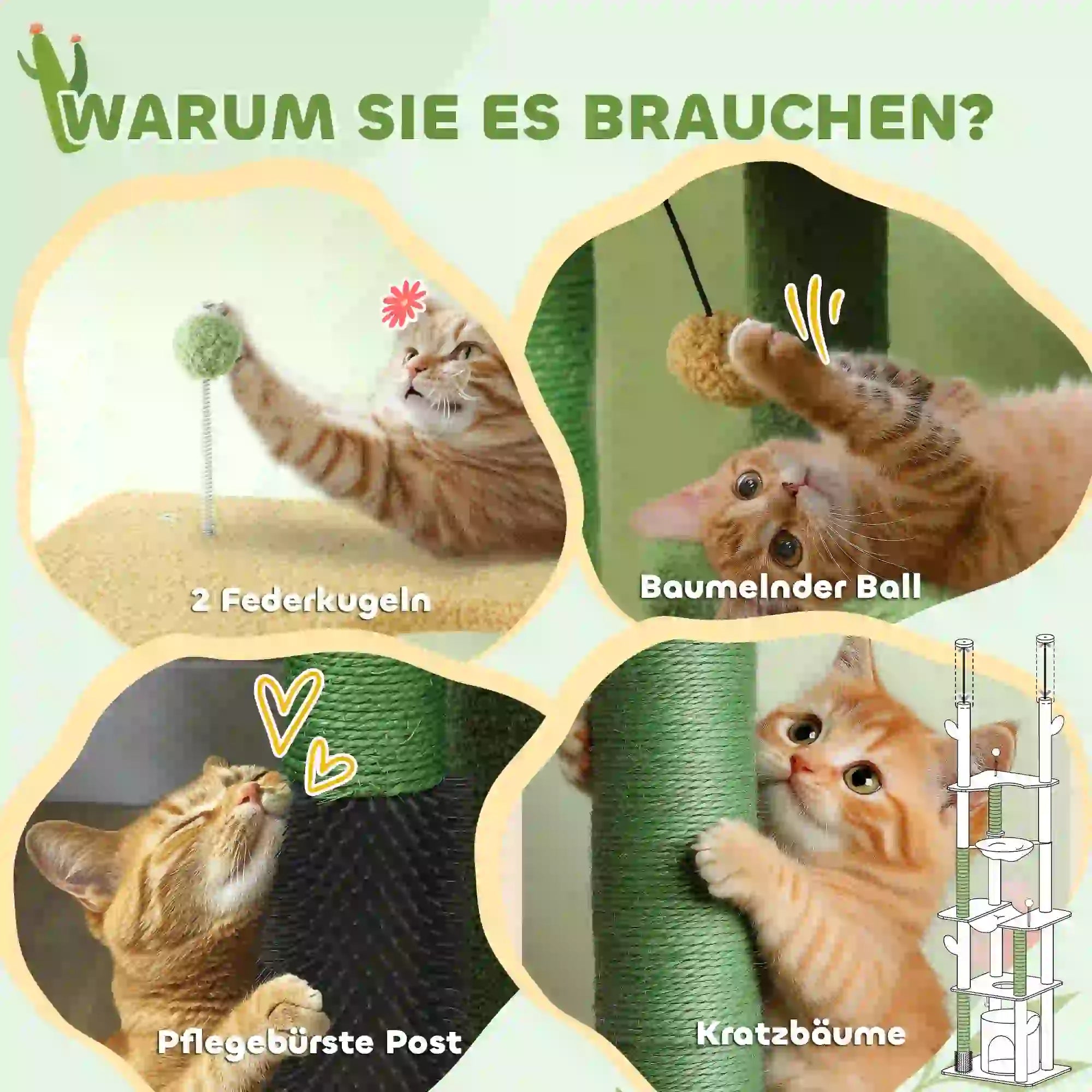 PawHut Kratzbaum deckenhoch höhenverstellbar mit Hängematte