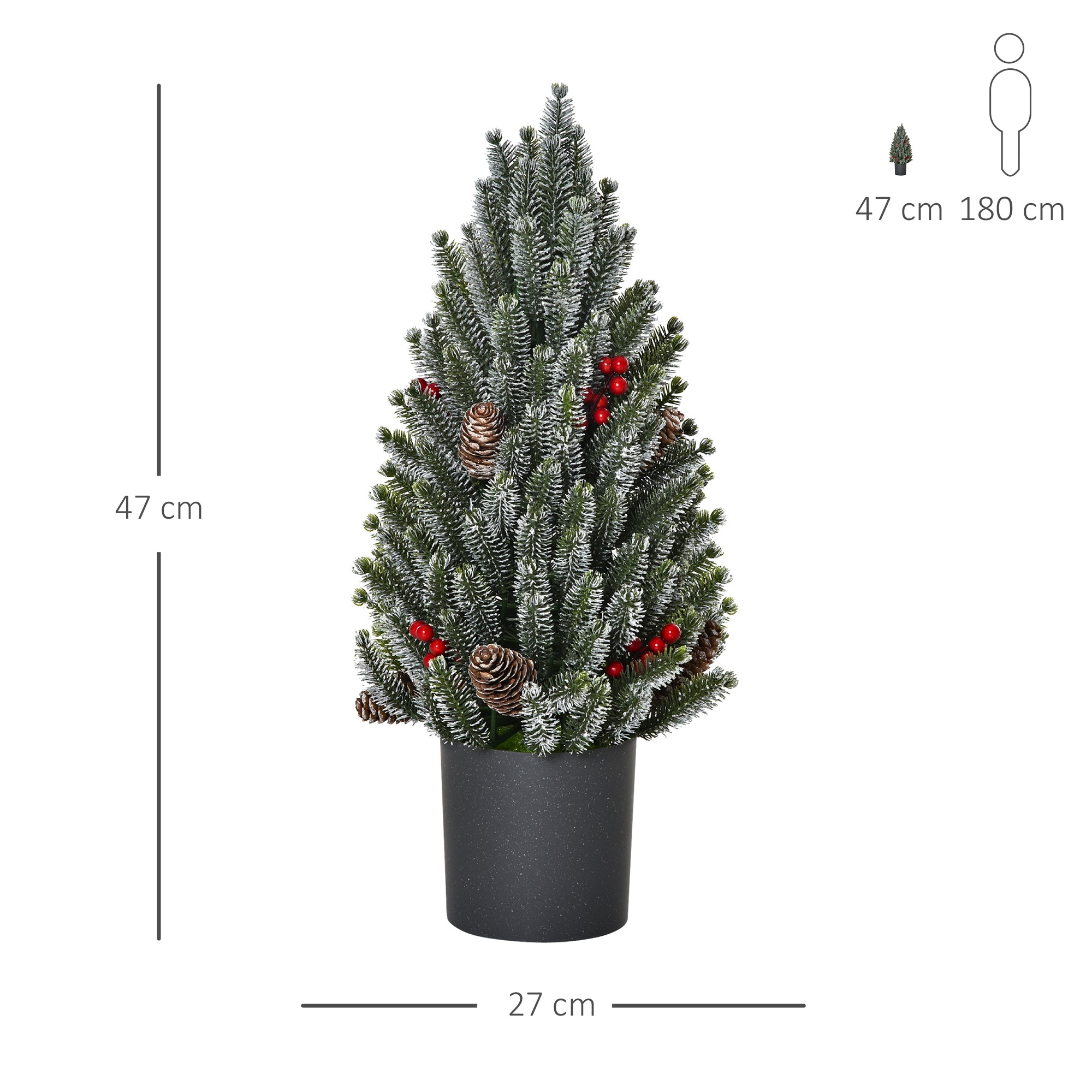 HOMCOM Mini Weihnachtsbaum mit Tannenzapfen, roten Beeren und Übertop 50 cm hoch, Mehrfarbig