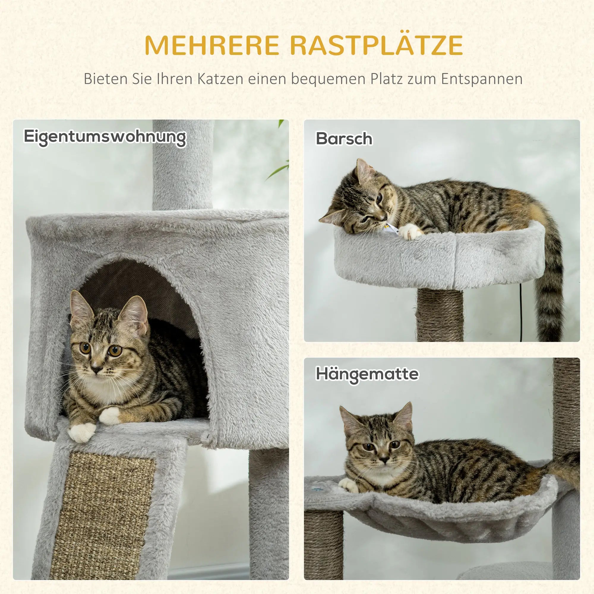 PawHut Kratzbaum Katzenbaum mit Höhle Rampe Spielzeugbällen
