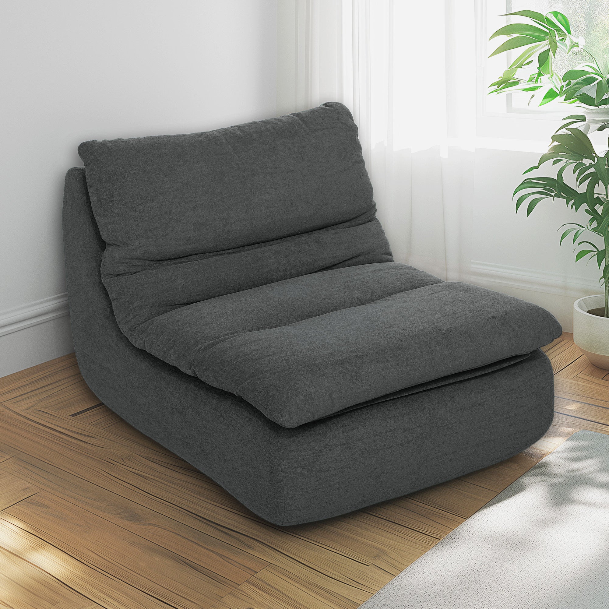 HOMCOM Schaumstoff-Bodensessel, Liegesessel, Lounge-Sessel für Wohnzimmer, Schlafzimmer, Grau