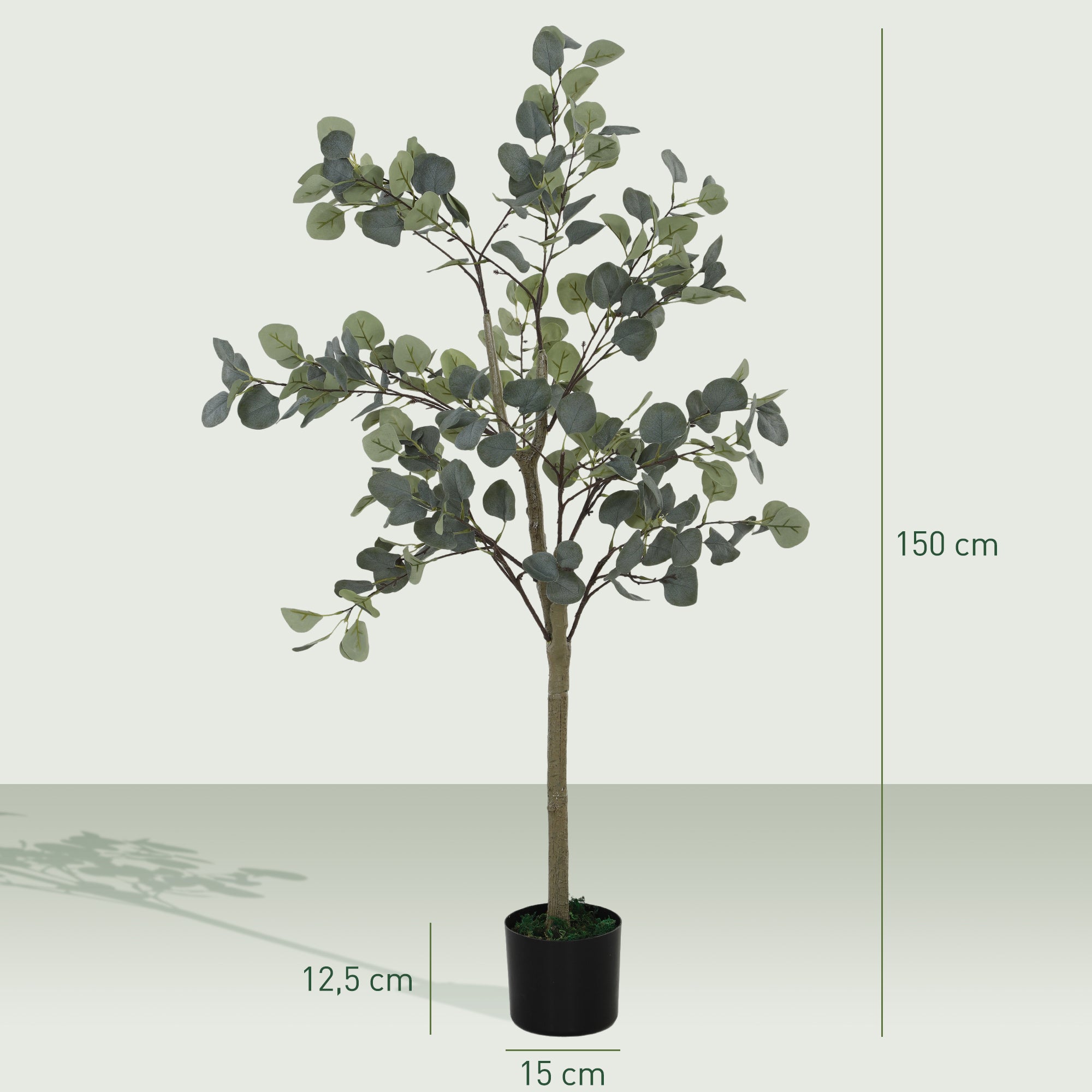 HOMCOM Künstliche Pflanze, Kunstbaum, naturgetreu, Zementtopf, wartungsfrei, Grün