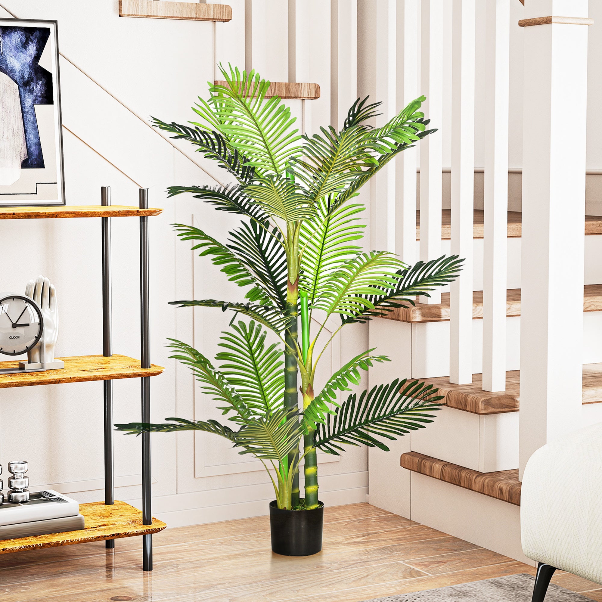 HOMCOM Kunstpflanze, künstliche Palme, inkl. Übertopf; 19,5 cm x 19,5 cm x 150 cm, Grün + Schwarz