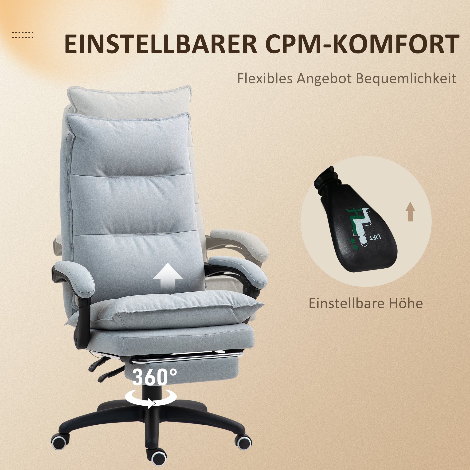 Vinsetto Massage-Bürostuhl, Schreibtischsessel mit Massagefunktion, höhenverstellbarer, ergonomischer Drehstuhl, Nylon, Hellgrau