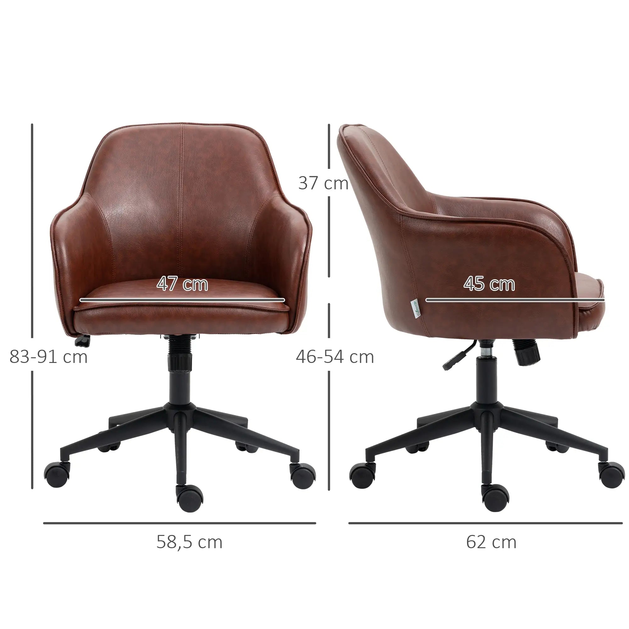 Vinsetto Bürostuhl, höhenverstellbar, Drehfunktion, 58,5 cm x 62 cm x 91 cm, Braun
