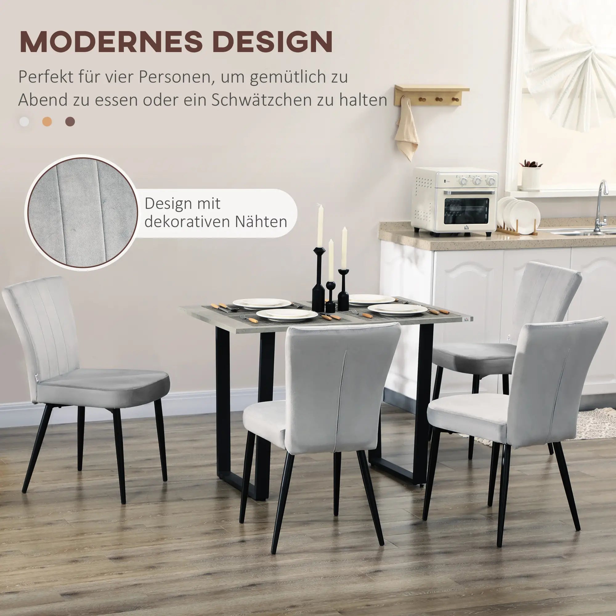 HOMCOM Esszimmerstuhl 4er-Set mit Polsterung und Velours-Optik
