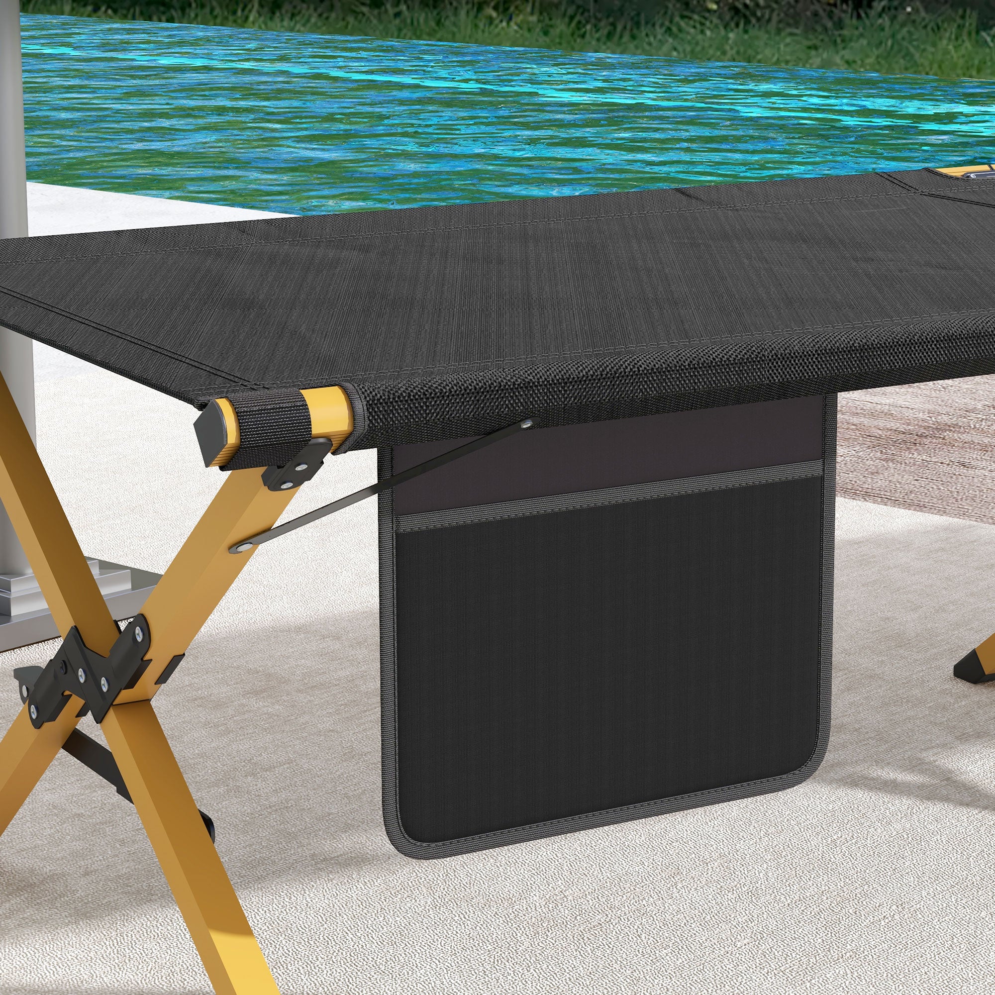 Outsunny Sonnenliege Strandliege Gartenliege, klappbar, wetterbeständig, 196 cm x 64 cm x 45 cm, Schwarz