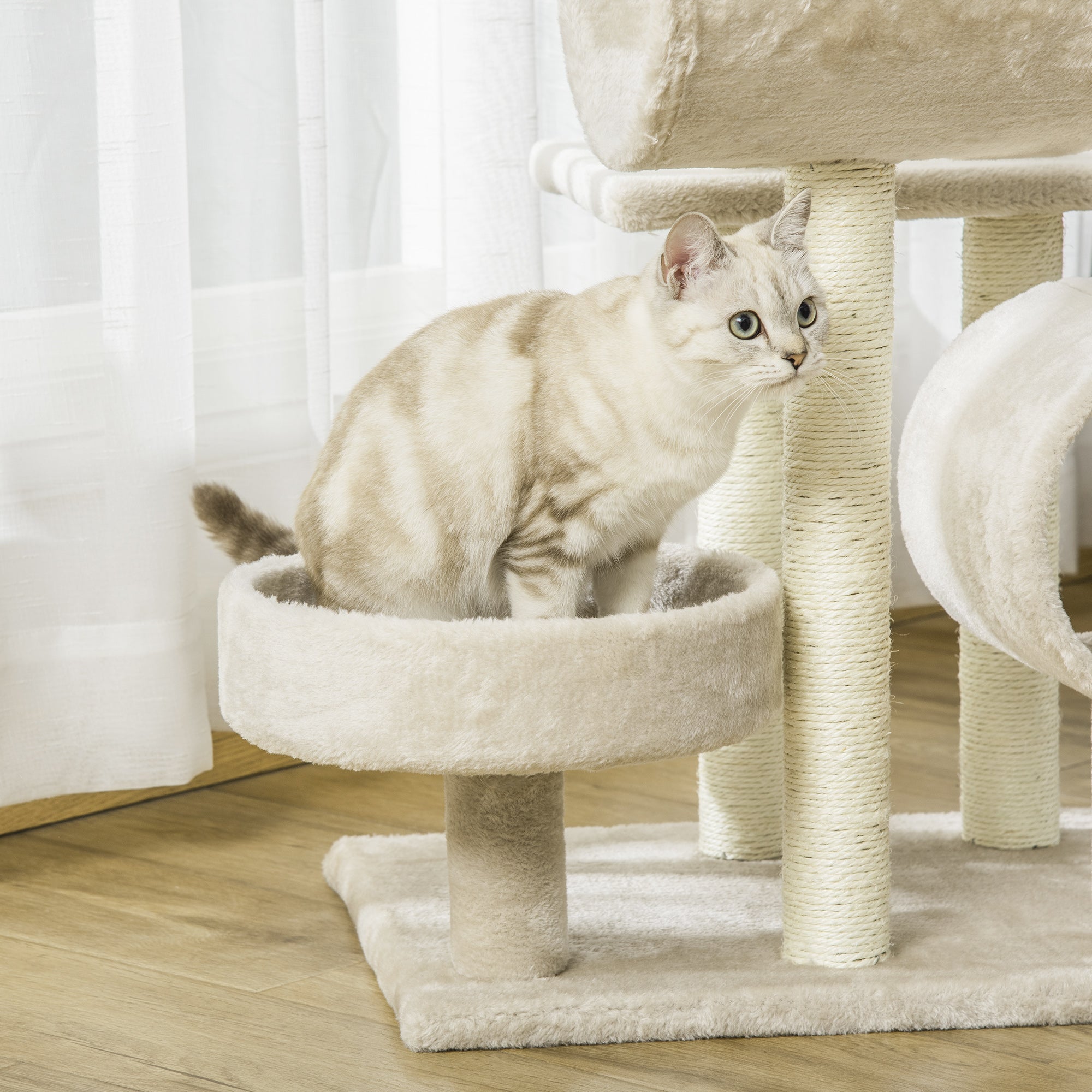 PawHut Katzenbaum Katzenkratzbaum Katzen Kletterbaum Kratzbaum Spielzeug Tunnel Beige L50 x B40 x H105 cm