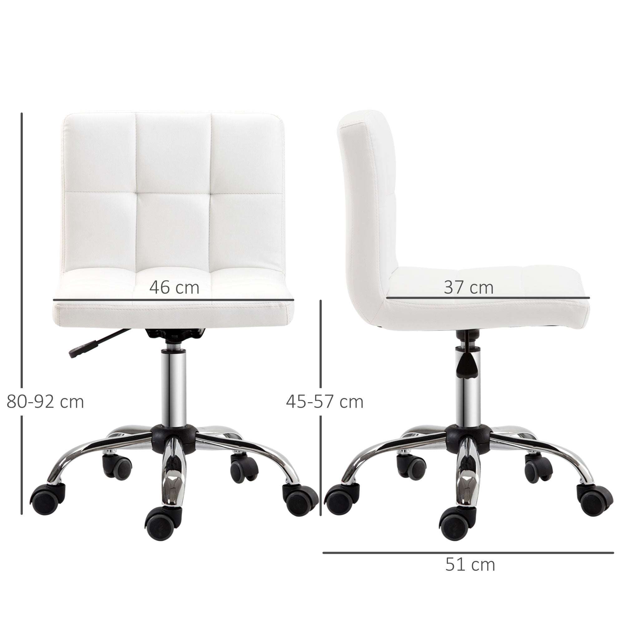 HOMCOM Bürostuhl, Drehstuhl, Kunstleder, Stahlstruktur, 5 Räder, gepolstert, Weiß