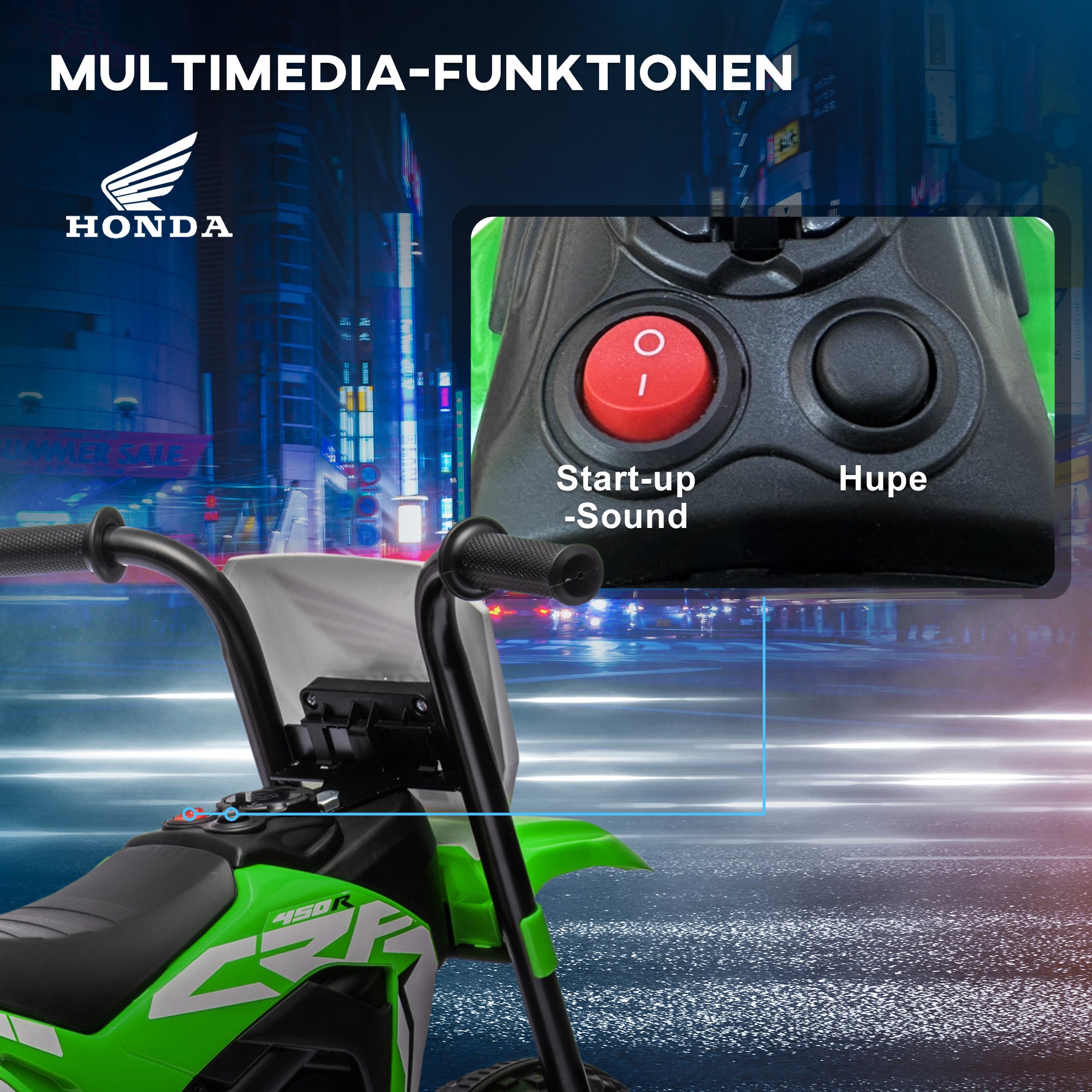 HOMCOM Elektro Kindermotorrad Honda, 3 km/h, Soundeffekte, für 18-36 Monate, Grün