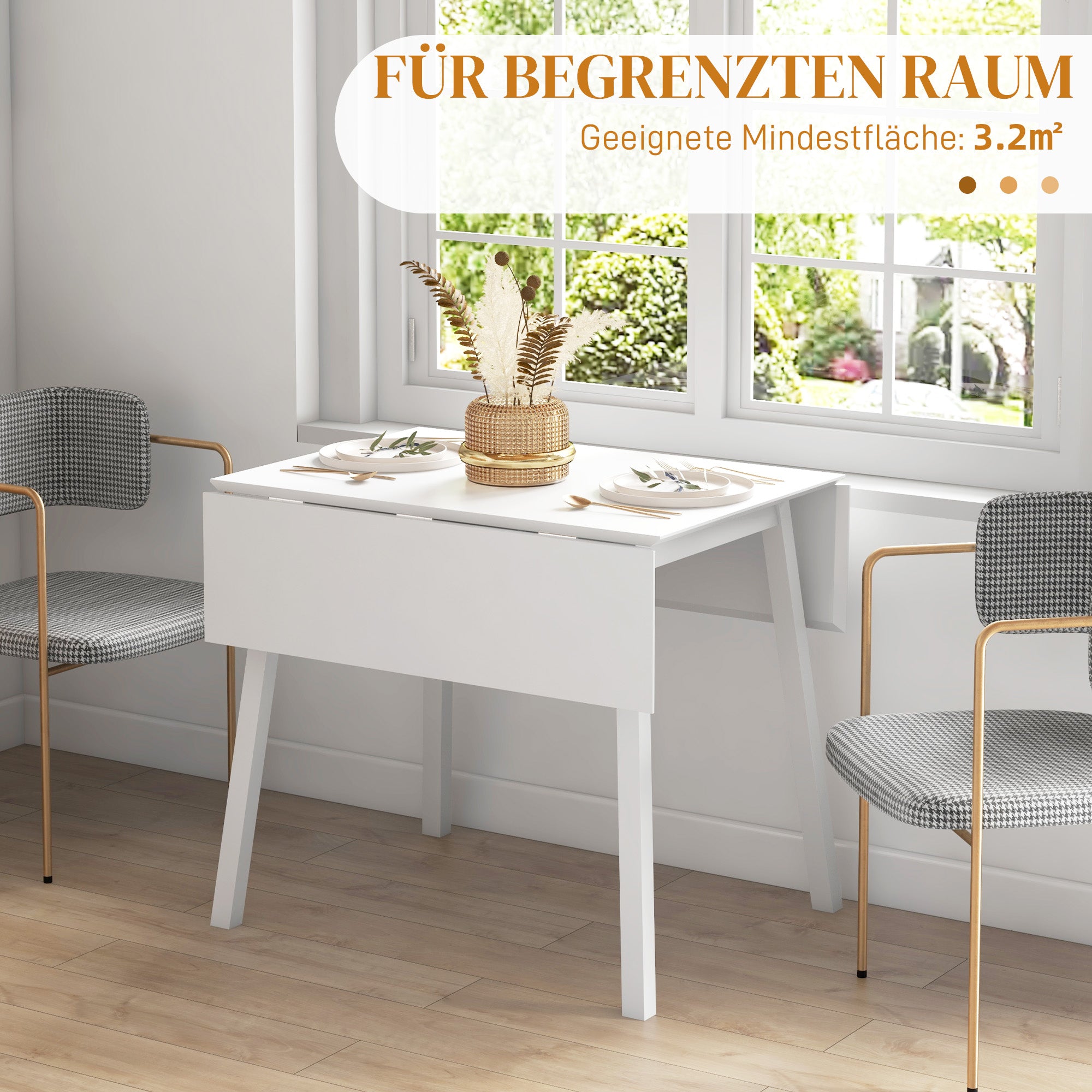 HOMCOM Esstisch Klapptisch Küchentisch, 2 aufklappbare Flächen, 110 x 86 x 75 cm, Weiß