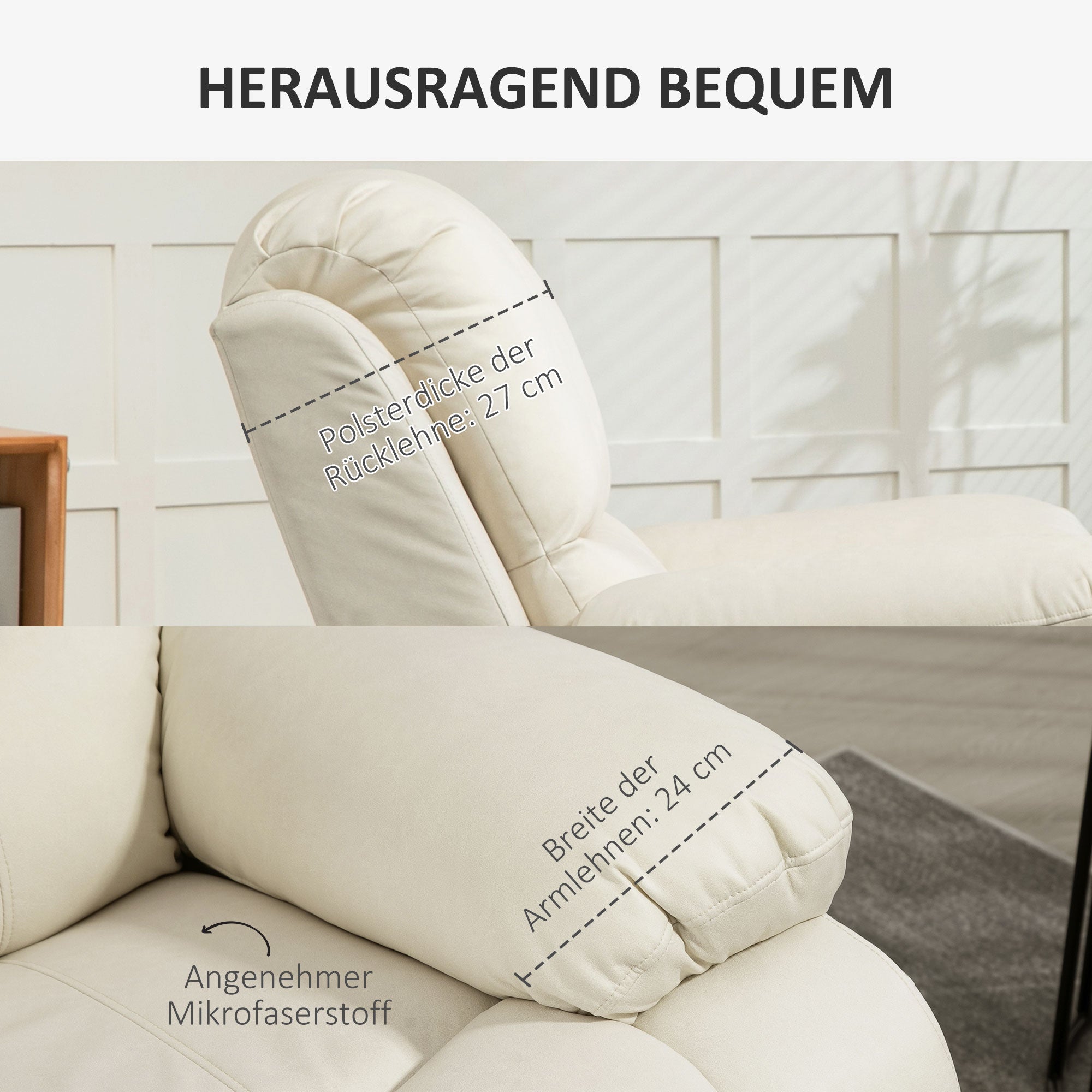 HOMCOM Relaxsessel, verstellbare Lehne & Fußstütze, drehbar, bis 150 kg, Stahlrahmen, 93x100x98cm, Cremeweiß