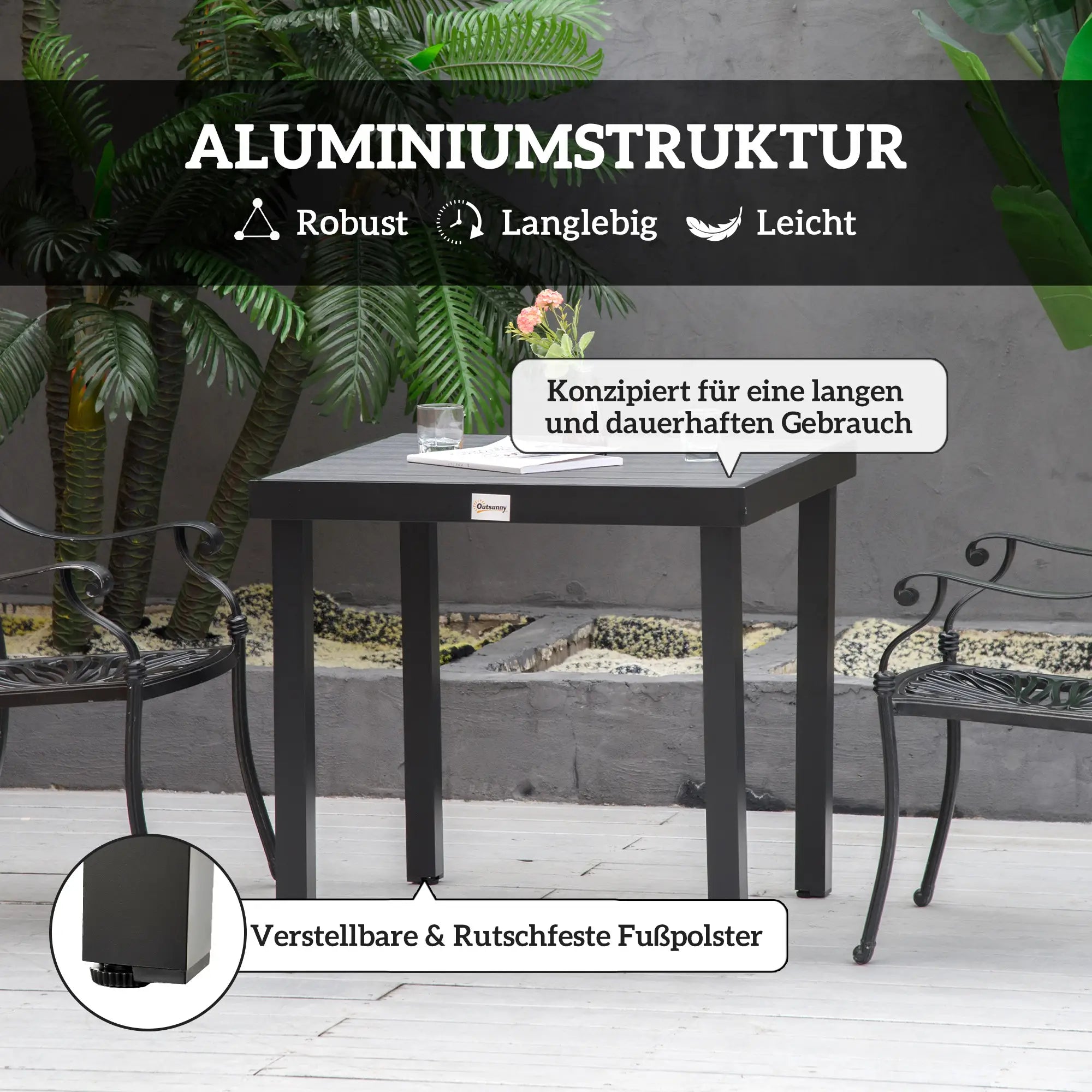 Outsunny Gartentisch 80x80 cm für 4 Personen Schwarz