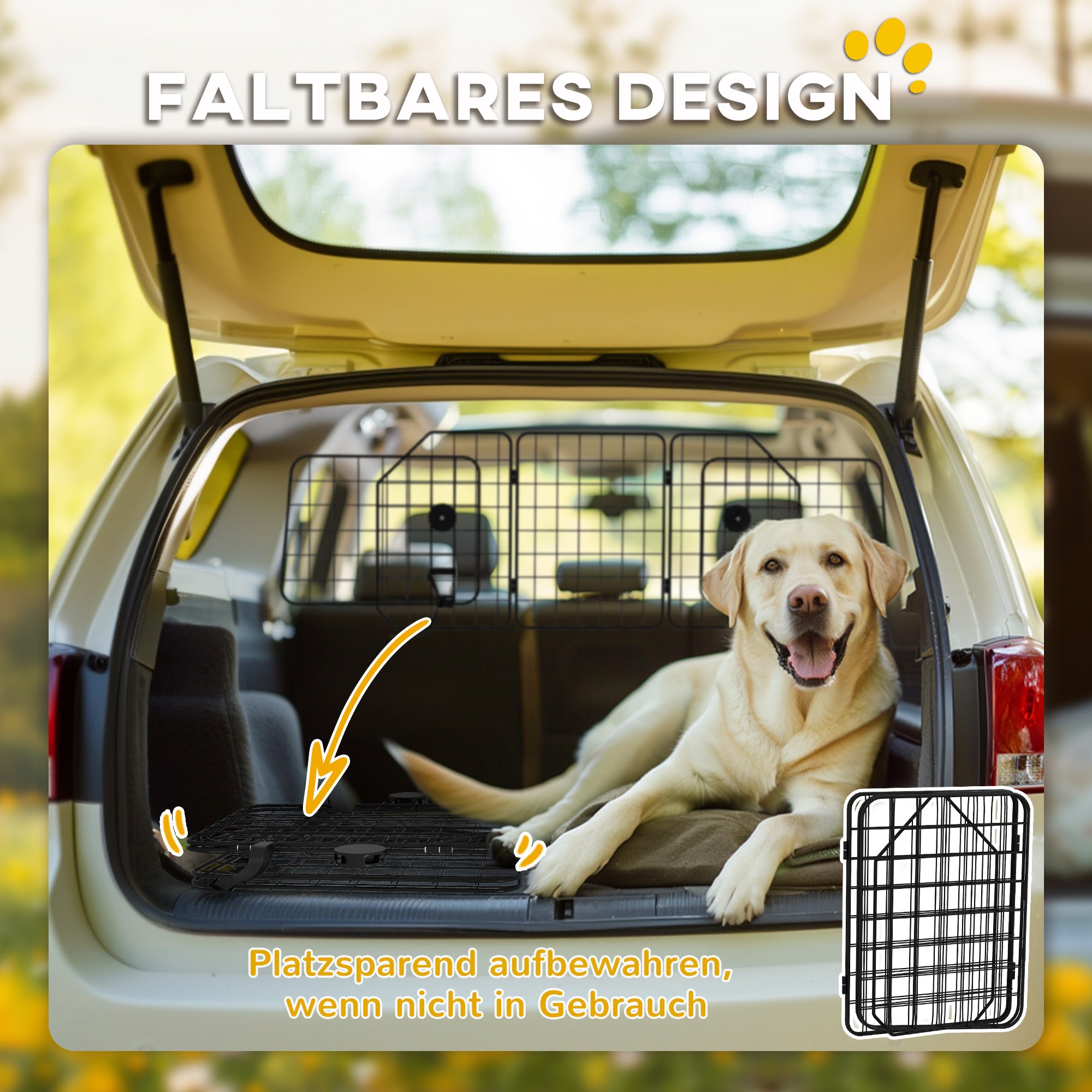PawHut Autogitter für Hunde, verstellbar 93-150cm, klappbar, einfache Montage, Stahl, Schwarz