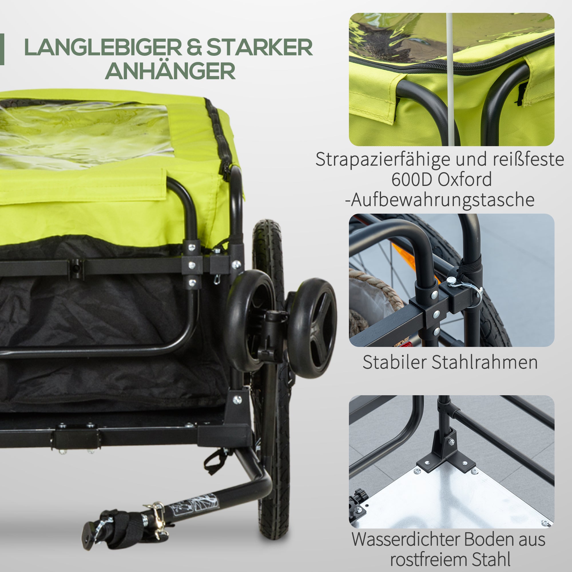 HOMCOM Lastenanhänger Bollerwagen 130 x 64 x 103 cm Stahl Schwarz+Gelb