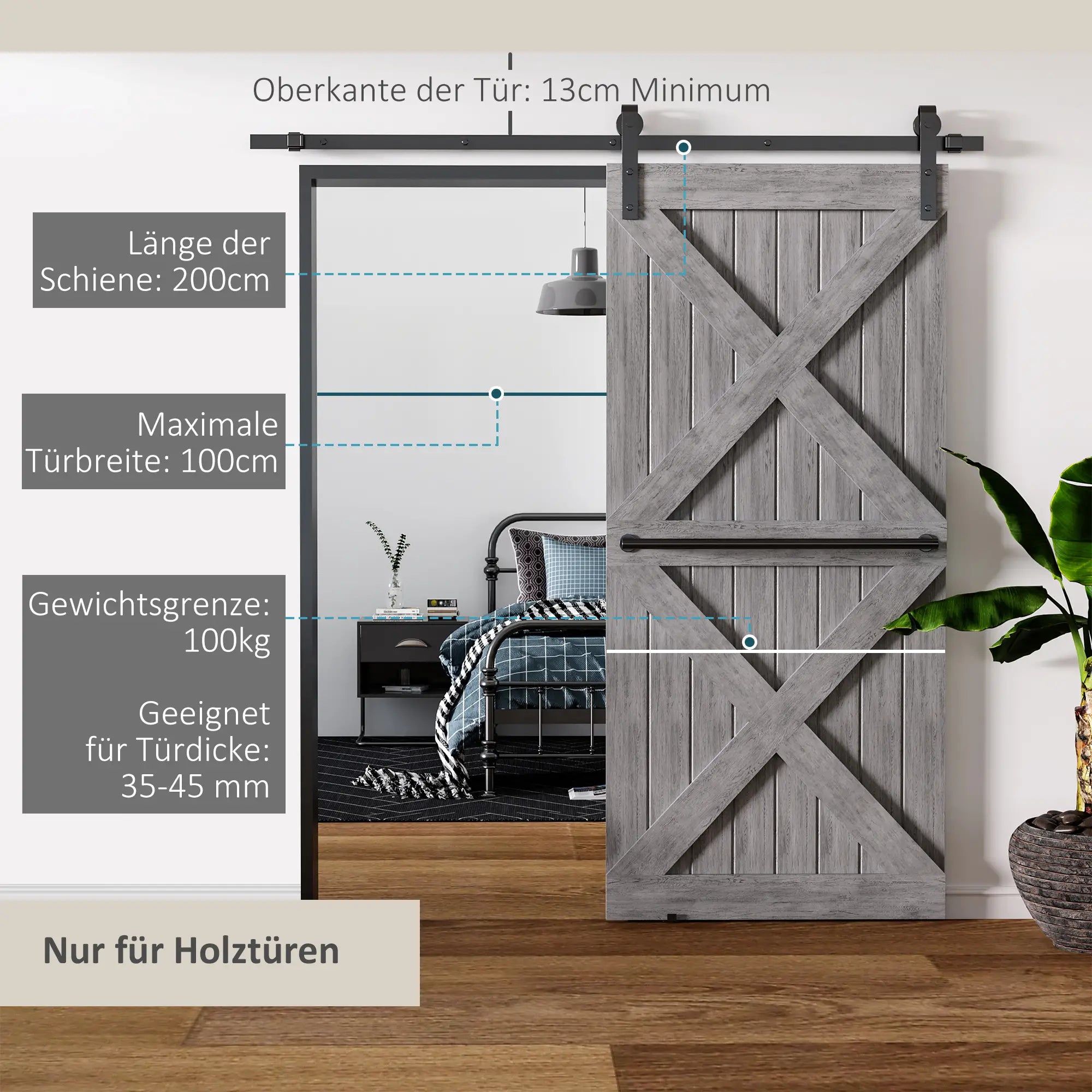 HOMCOM Schiebetüren-Beschlagsatz,  paltzsparend, leise, universell einsetzbar, 200 cm x 40 cm x 0,6 cm, Schwarz