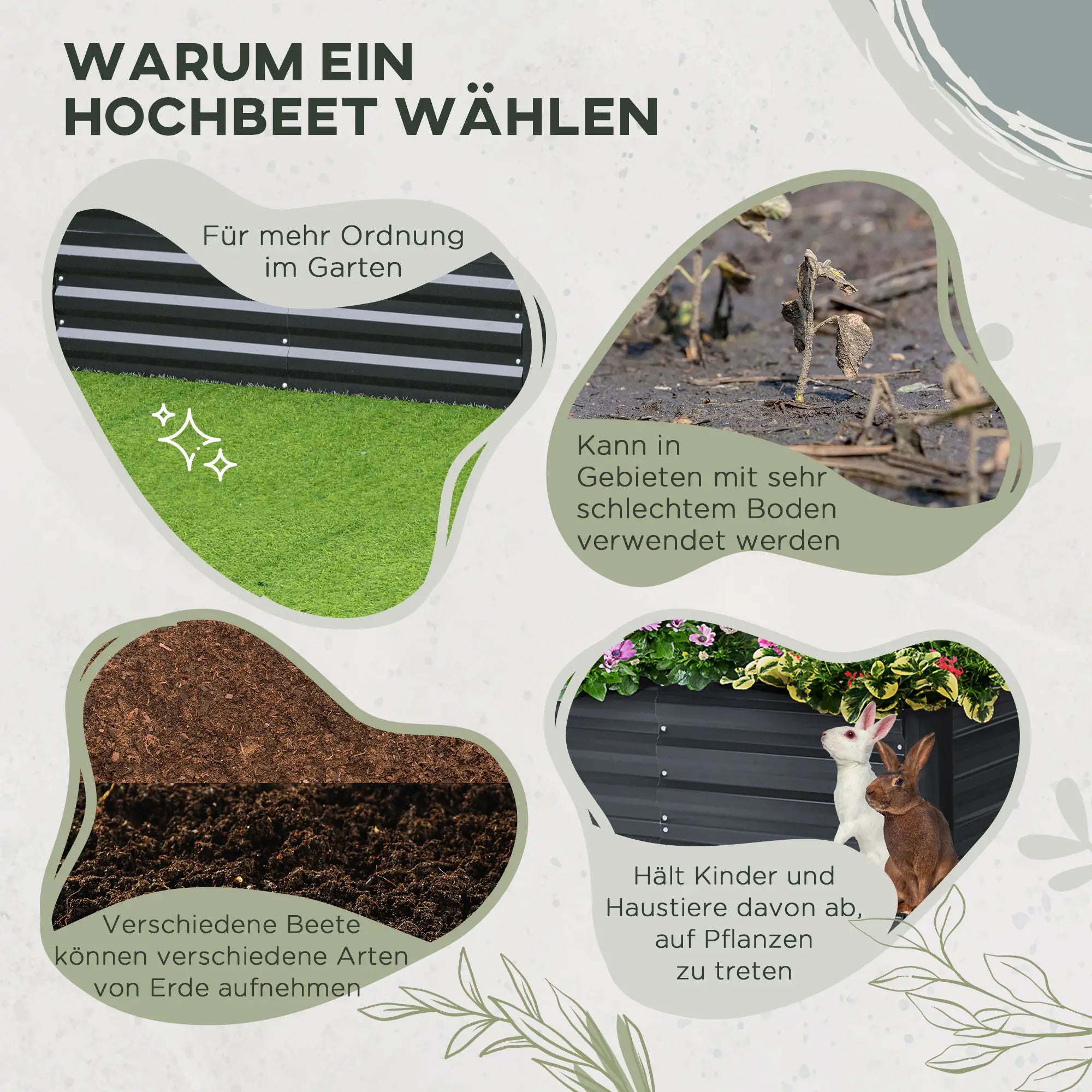 Outsunny Hochbeet Pflanzkasten offener Boden Stützgitter Stahl