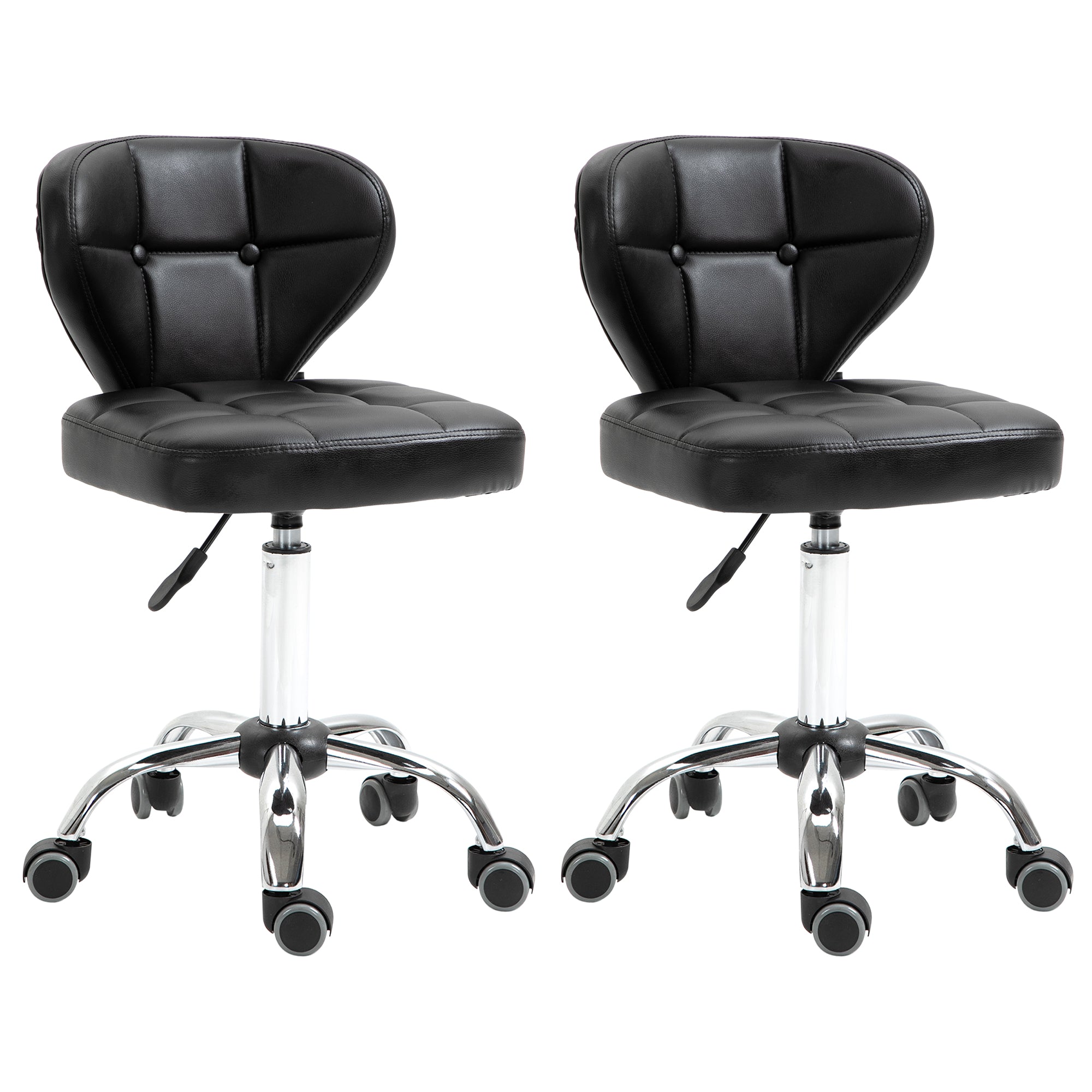 HOMCOM 2er-Set Arbeitshocker mit Rückenlehne Rollhocker aus Kunstleder Drehhocker mit Lehne Kosmetikhocker Rollhocker Bürohocker 72-87 cm höhenverstellbar Büro Dunkelgrau 45 x 47 x 72-87 cm