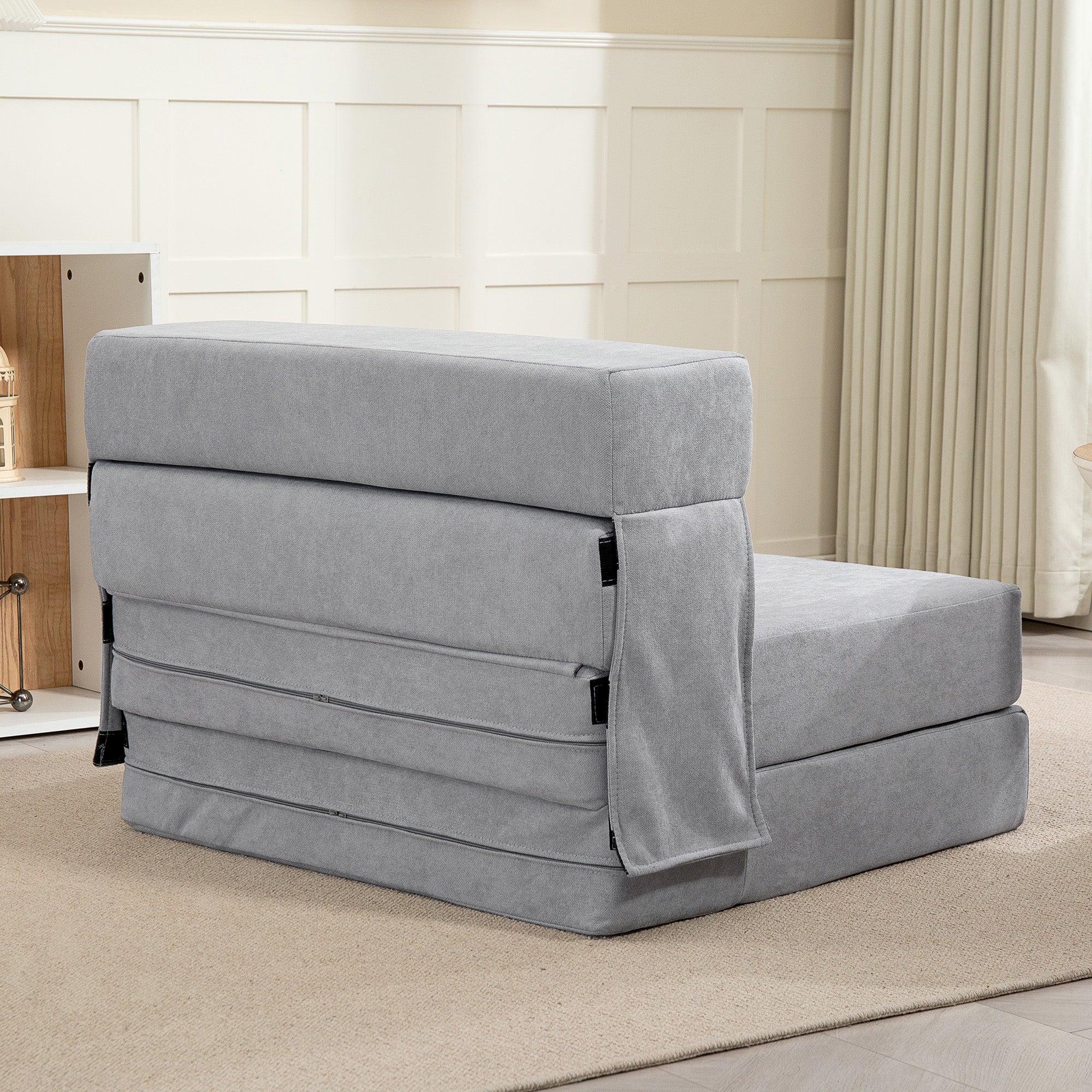 HOMCOM Bodensofa, Polstercouch, in Matratze umwandelbar, Schaumstoff, Kissen, Hellgrau